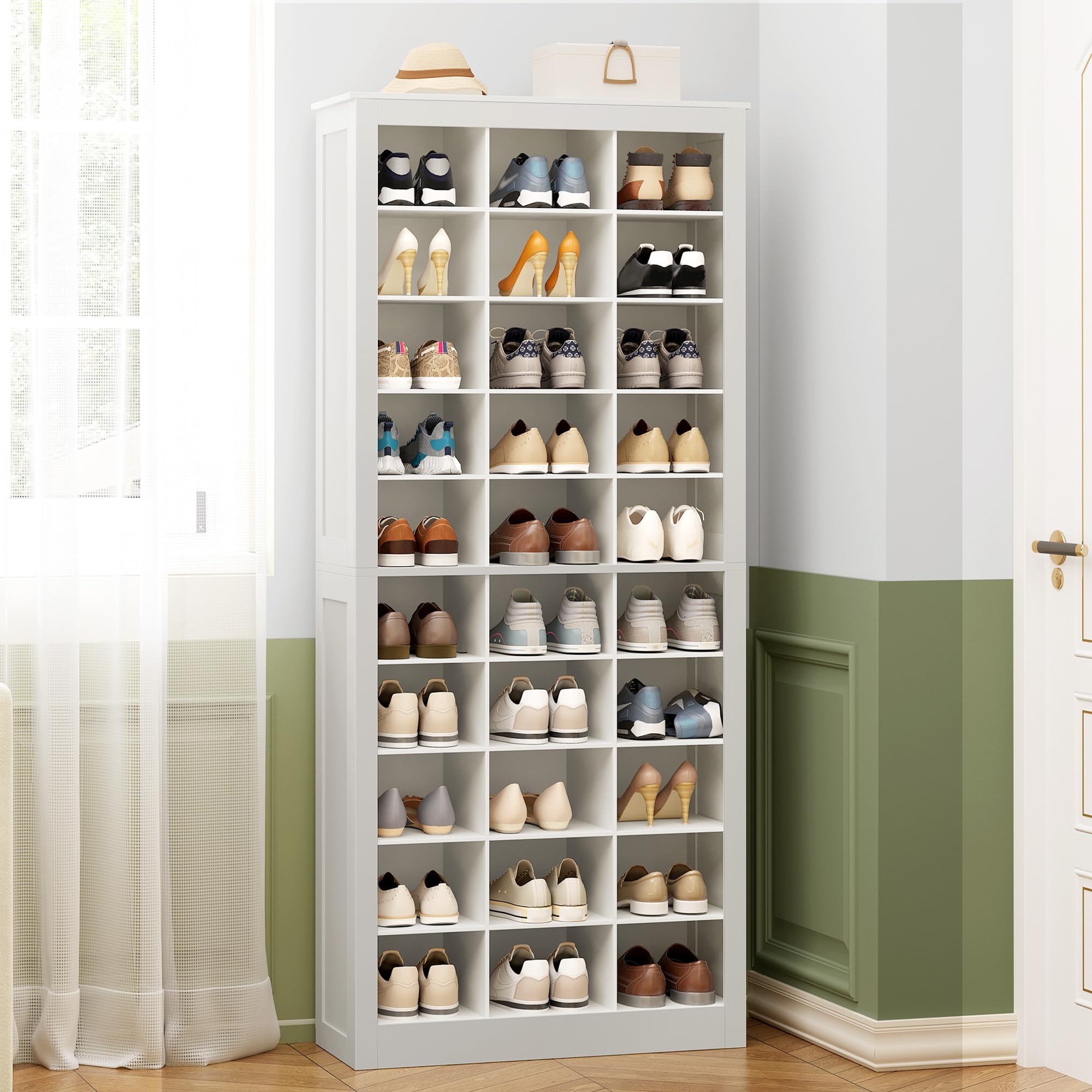 Hzuaneri Shoe Storage Cabinet with 30 Compartment & Removable Shelve, White