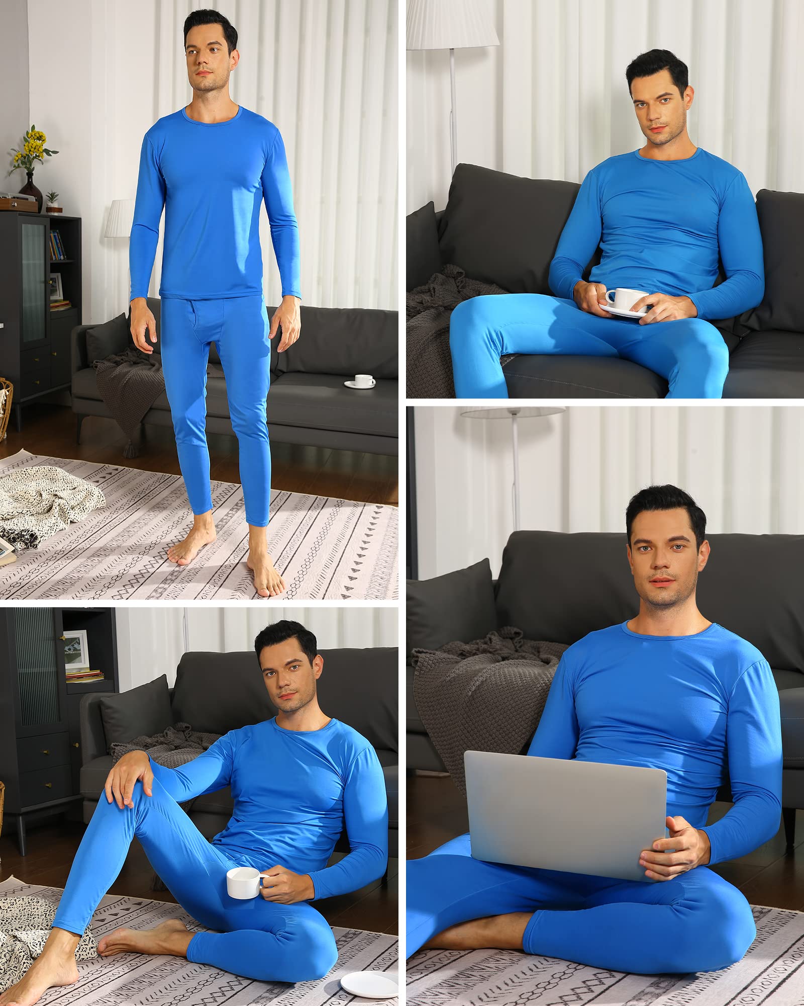 ViCherub Sous-vêtements thermiques pour homme avec doublure en polaire - Couche de base pour temps froid - Haut et bas