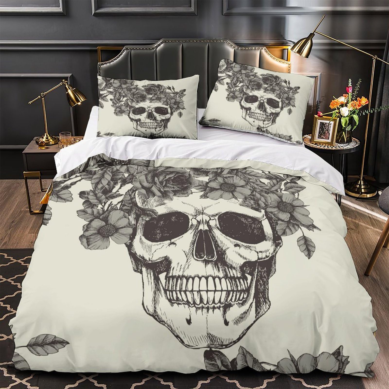 Housse de couette 200x200 papillon de nuit crâne parure de lit microfibre 3D hypoallergénique