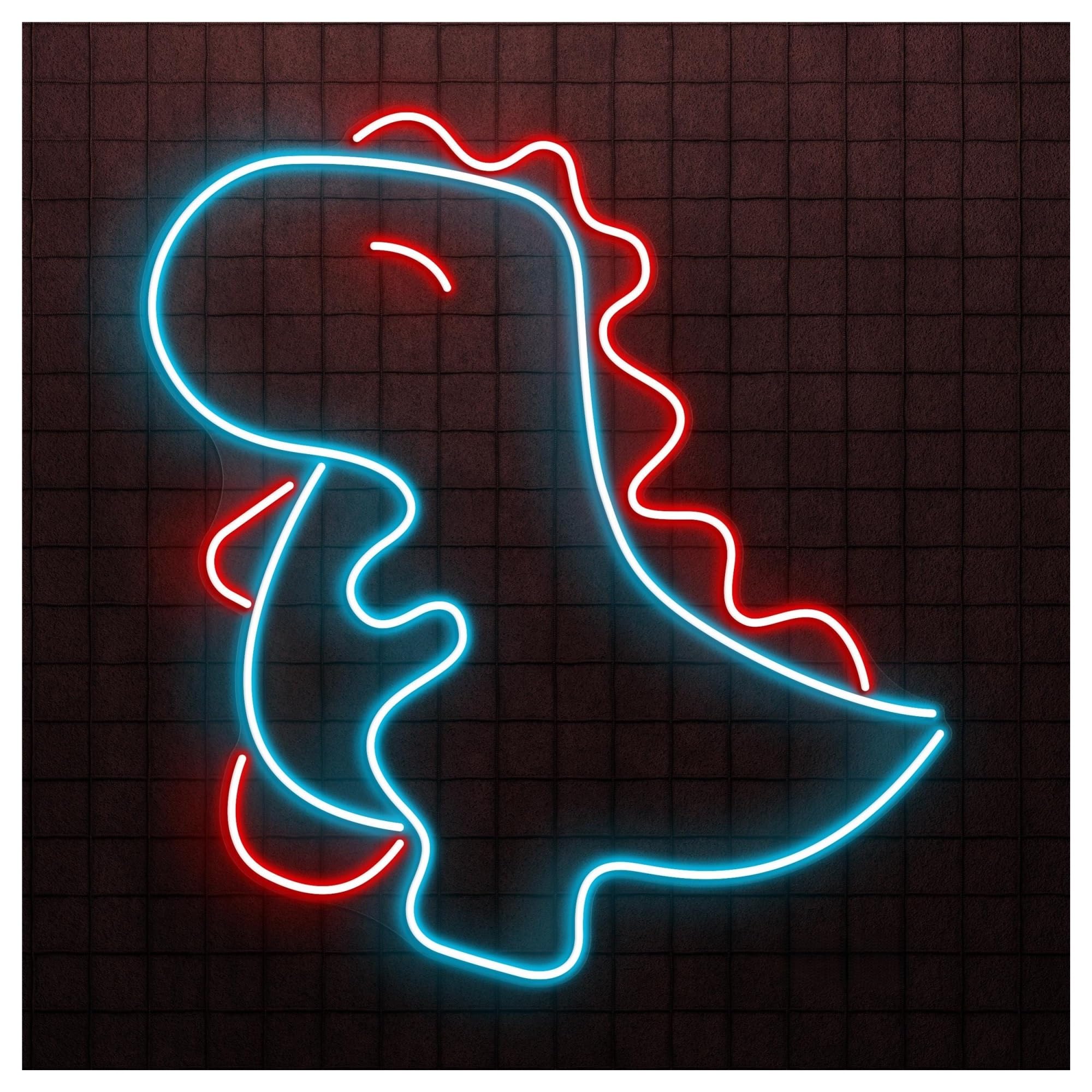 RONGCH Hanging Art Signs Dinosaur Neon Sign, Suitable for Kids Room Decor with Brightness Adjustable 46cm(Ice Blue+Red)