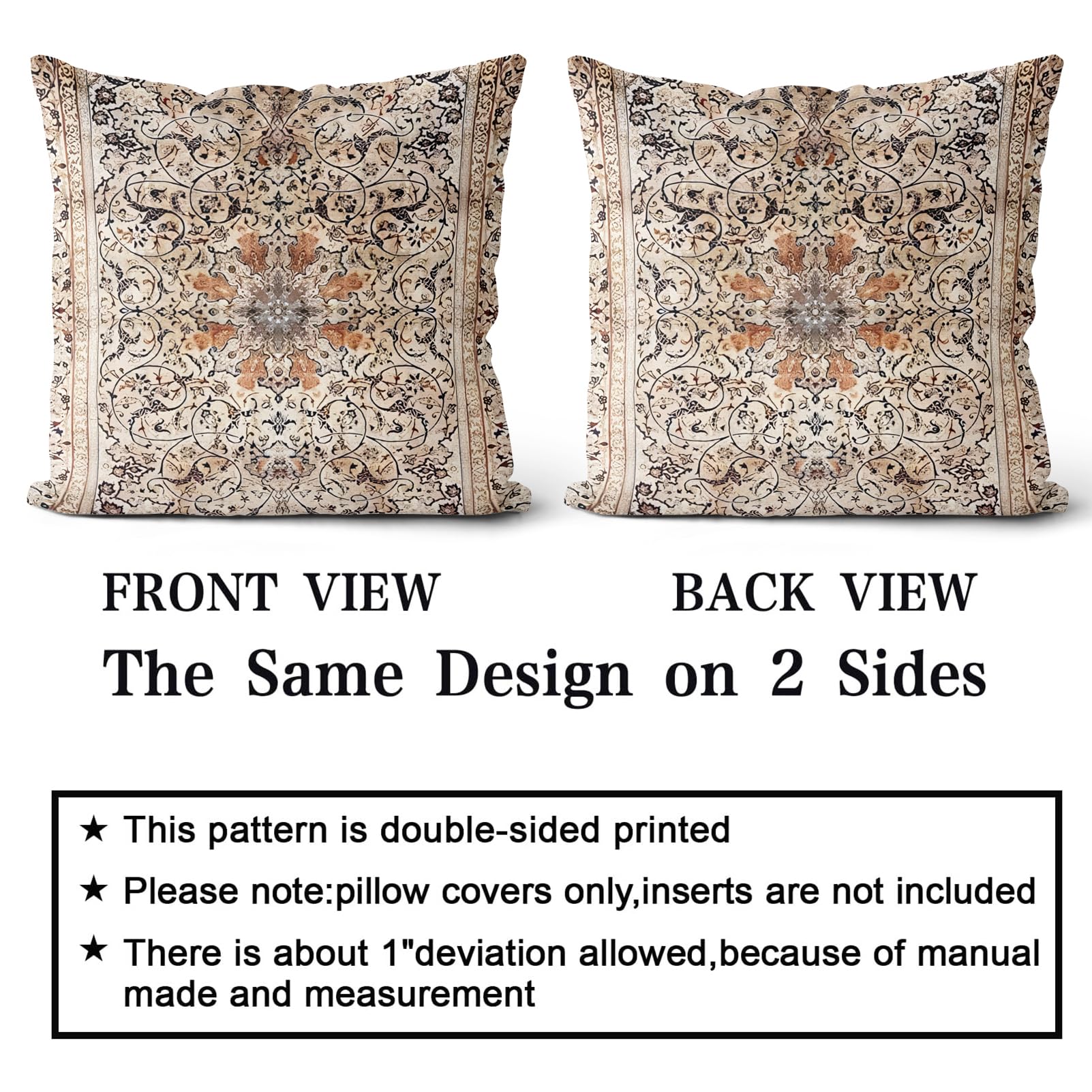 Snylcce Set of 2 Bohemian Style Cushion Covers 40x40 cm Decorative Square Throw Pillow Covers 40x40 CM Sofa Car Pillowcase for Outdoor Home Bed Living Room Couch Decor (Khaki) - Image 2