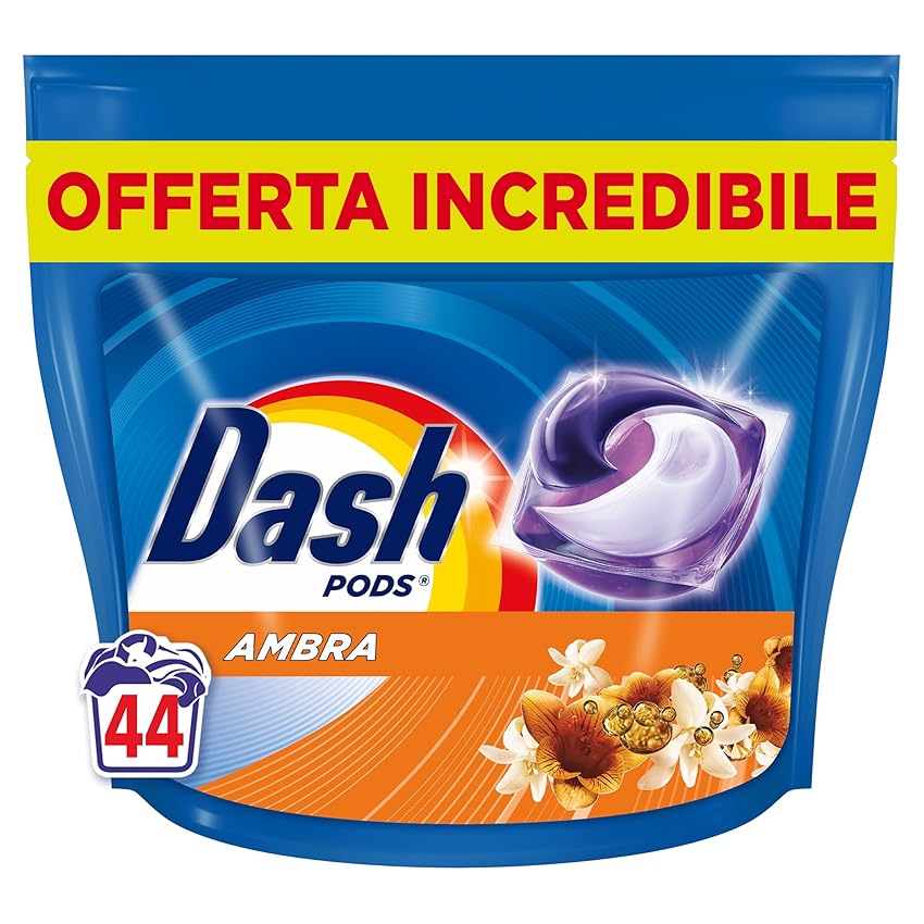 Dash Pods Detersivo Lavatrice In Capsule, 132 Lavaggi (3x44), Ambra, Rimuove Le Macchie, Dona Freschezza, Efficace Anche A Freddo E In Cicli Brevi