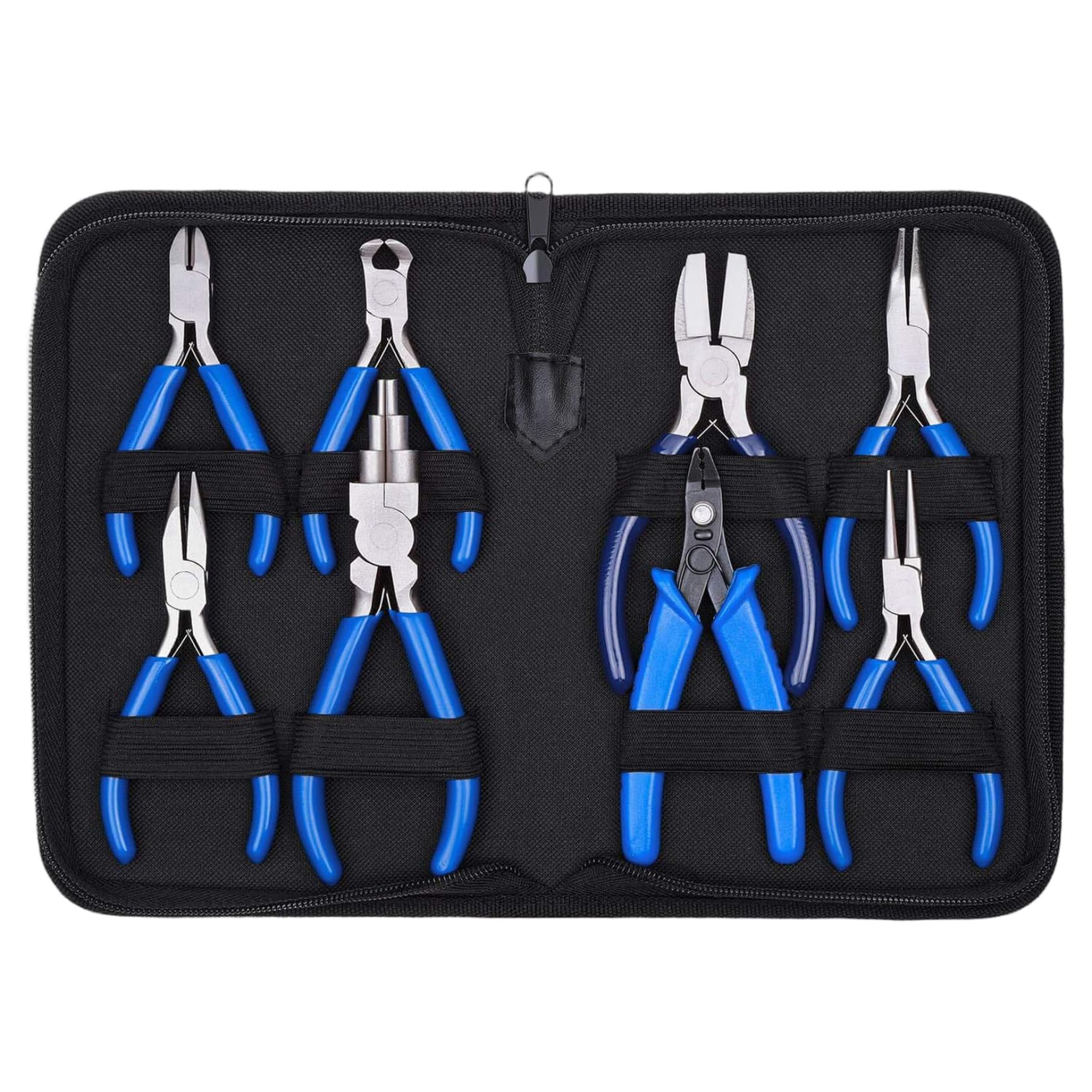 Ensemble de pinces pour la fabrication de bijoux, outils bijouterie en acier à haute teneur en carbone avec sac rangement à fermeture éclair 8 pièces