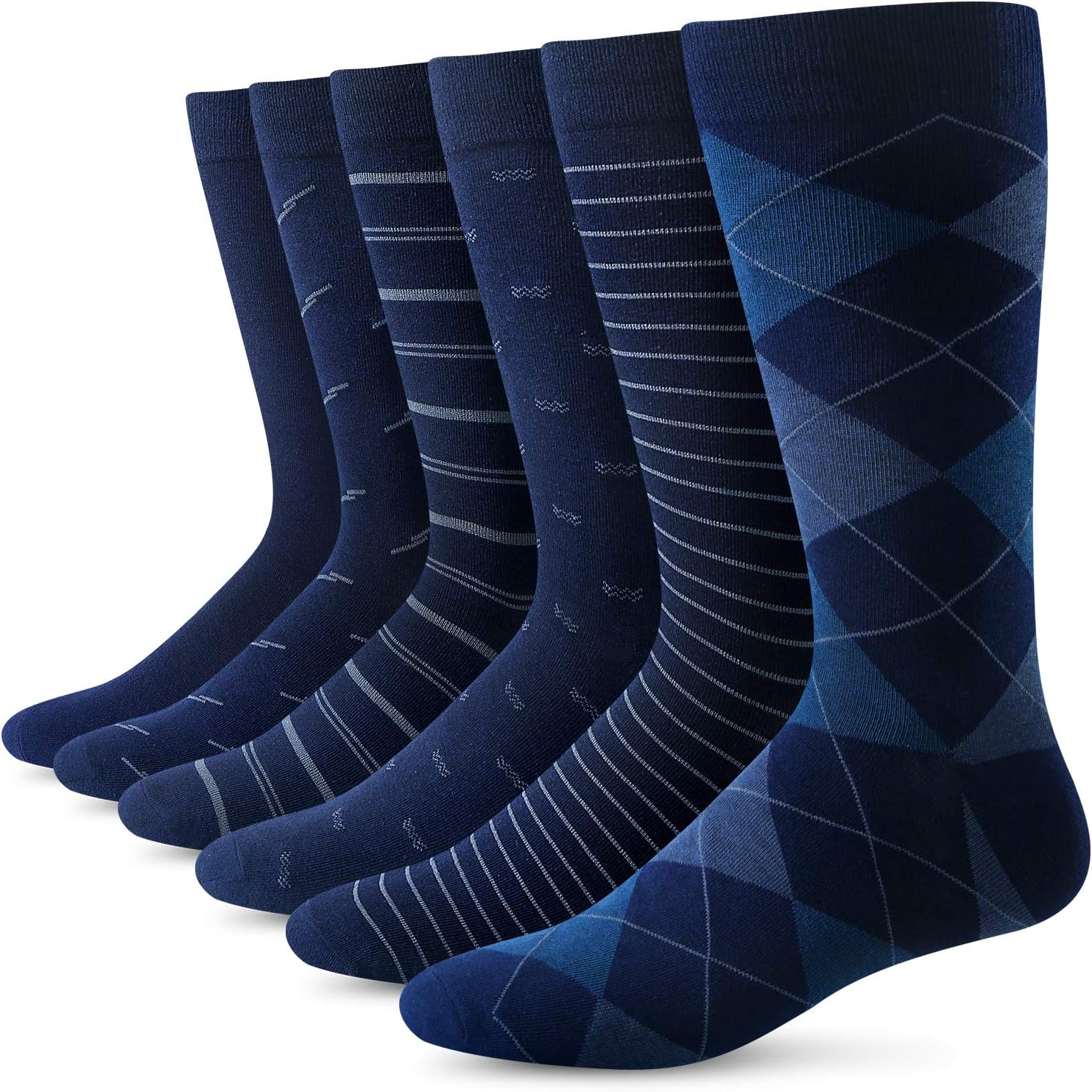 Yousu Mens Dress Socks Business Casual Solid Pattern Cotton Crew Sock 6 Pairs, Gifts for Men Boys Cushioned Work Socks