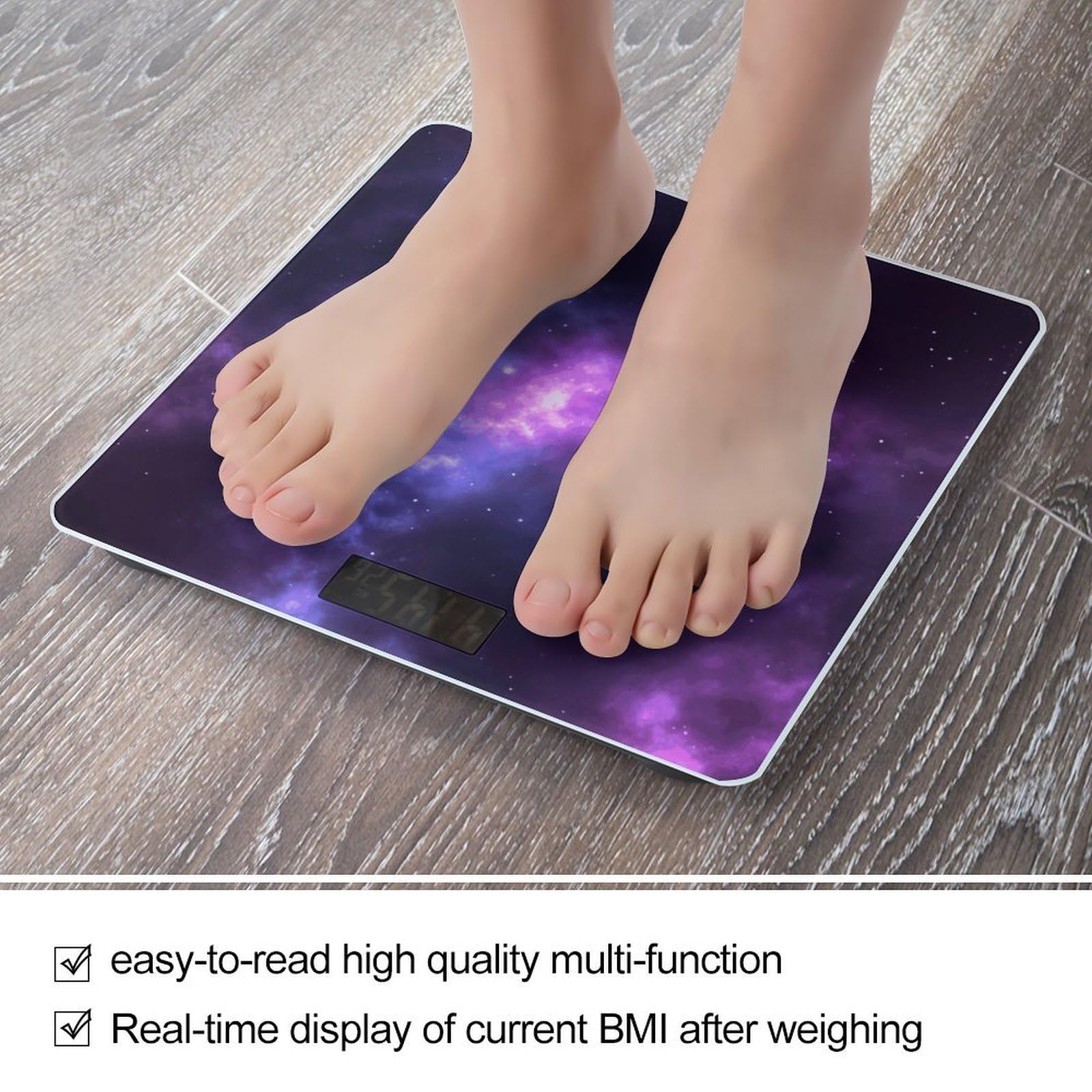 Magic Galaxy Sky Purple - Báscula digital de alta precisión con pantalla LCD grande, báscula de peso duradera para uso doméstico, mide hasta 400 libras/180 kg