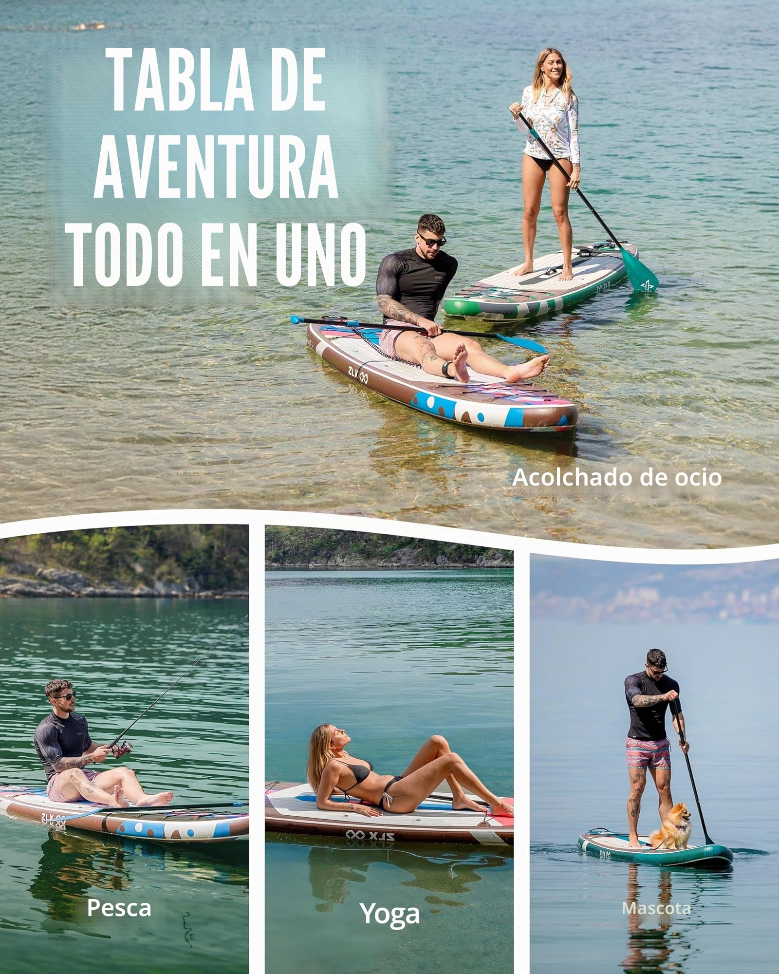 ZLX Tabla Paddle Surf Hinchable 320x84 cm, Sup con Asiento y Accesorios, Paddle Board Antideslizante, Estable y Resistente, Capacidad 200 kg, para Principiantes y Avanzados