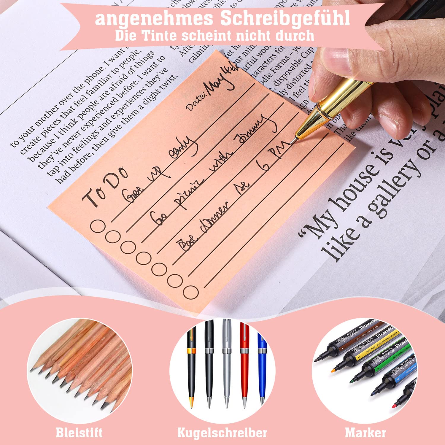 9 podkładek samoprzylepnych w linie, 450 arkuszy, 10 x 7 cm, wielokolorowe | 9 kolorów, gładka powierzchnia, dobra przyczepność, możliwość zmiany położenia, do biura, szkoły i domu