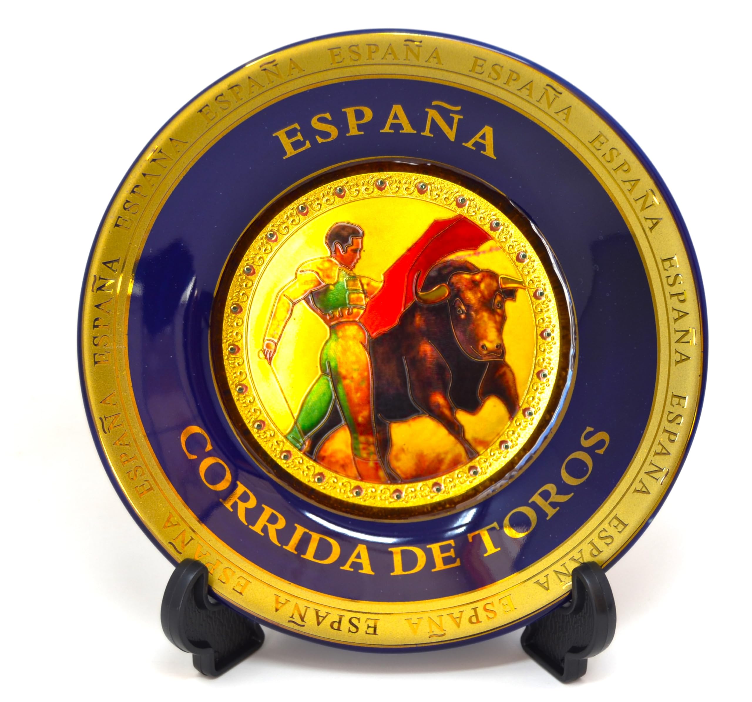 Corrida de torros.15.5cm Plato Decorativo de Cocina española, decoración de Paredes Interiores. España. Chapado en Oro. colgado en la Pared