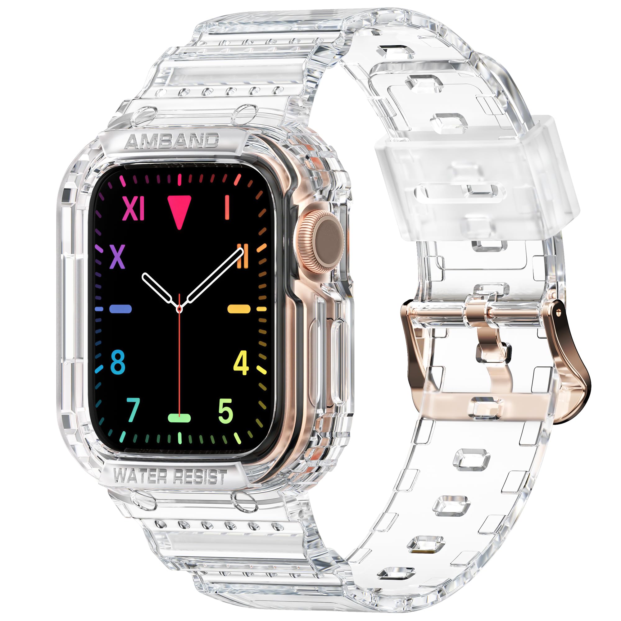 amBand Compatible with Apple Watch Series 9/8/7/(SE 3/SE 2/SE)/3/6/5/4/3 Bands Clear for Women 41mm/40mm/38mm with Case, Nice Cute Crystal Strap with Jelly Bumper Protective Cover for iWatch 41/40 mm