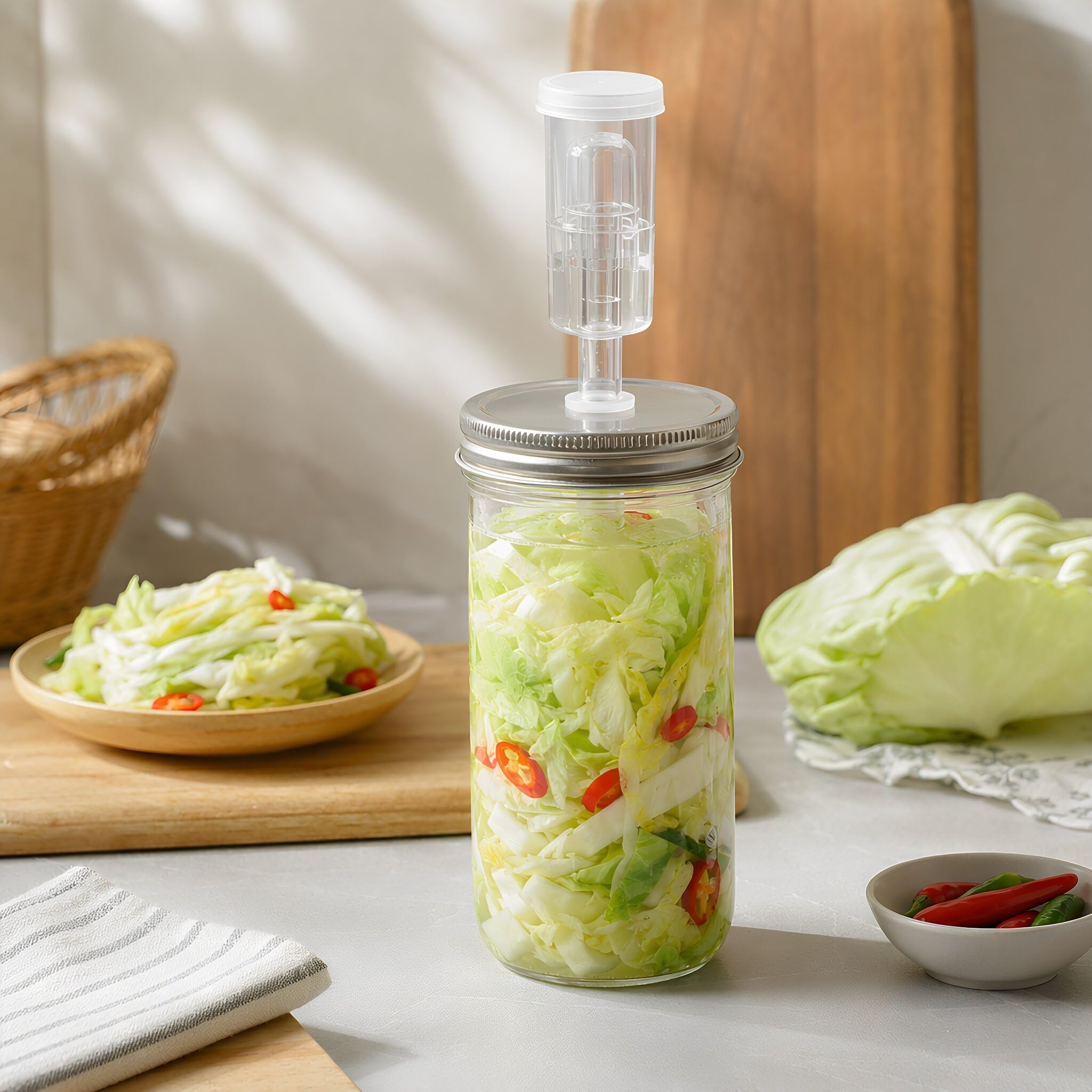 ibasenice Barattolo di fermentazione da 710 ml: Barattolo di Vetro per Ferm | Contenitore per sottaceti a bocca larga, coperchi ermetici, barattoli in vetro resistente per la fermentazione casalinga fai-