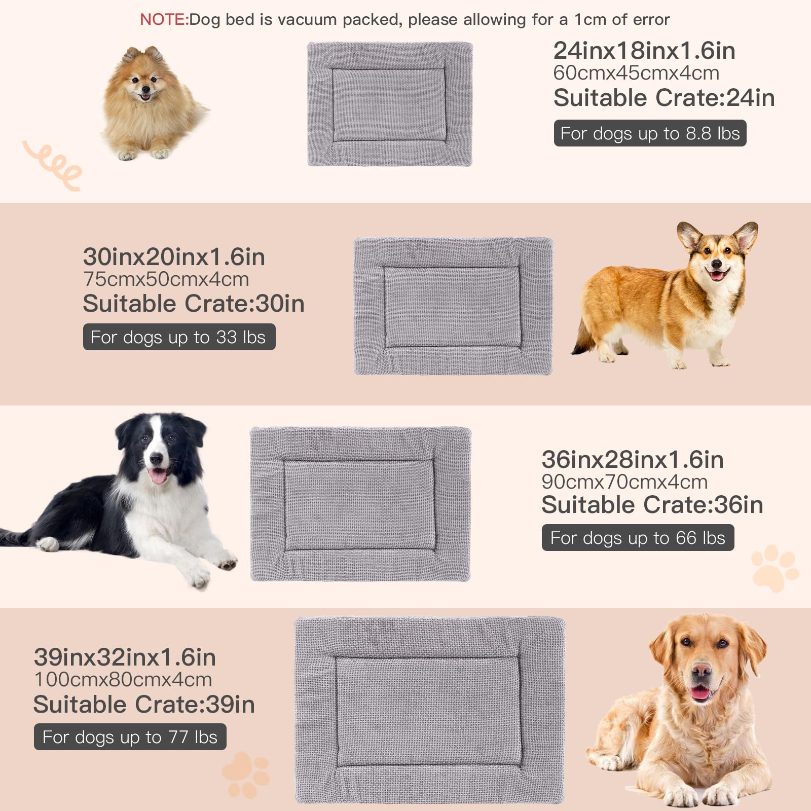 Vejaoo Dog Bed, Dog Crate Pad, Reversible Washable Cushion, Soft Plush Puppy Mat - Image 4