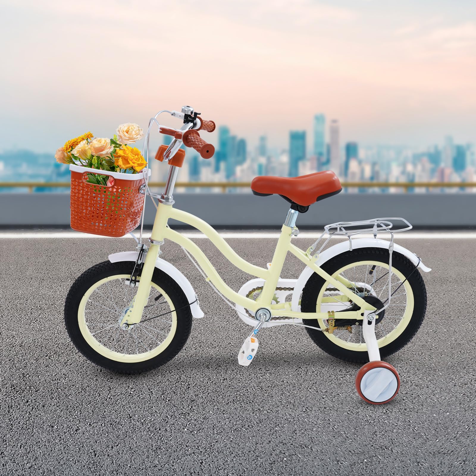 Bicicletta per bambini 14 pollici con ruote di supporto - Prima bicicletta per bambini 3-7 anni, giocattolo per esterni, sicuro e regolabile