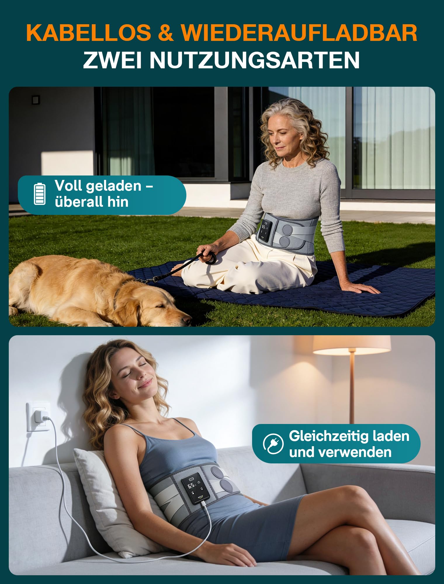 ALLJOY 170CM Wärmegürtel Rücken Heizkissen Kabellos Massagegerät, 5000mAh Heizkissen mit Abschaltautomatik, Wärmekissen für Rücken mit 5 Massagemodi 3 Wärmestufen, Geschenke für Männer Frauen