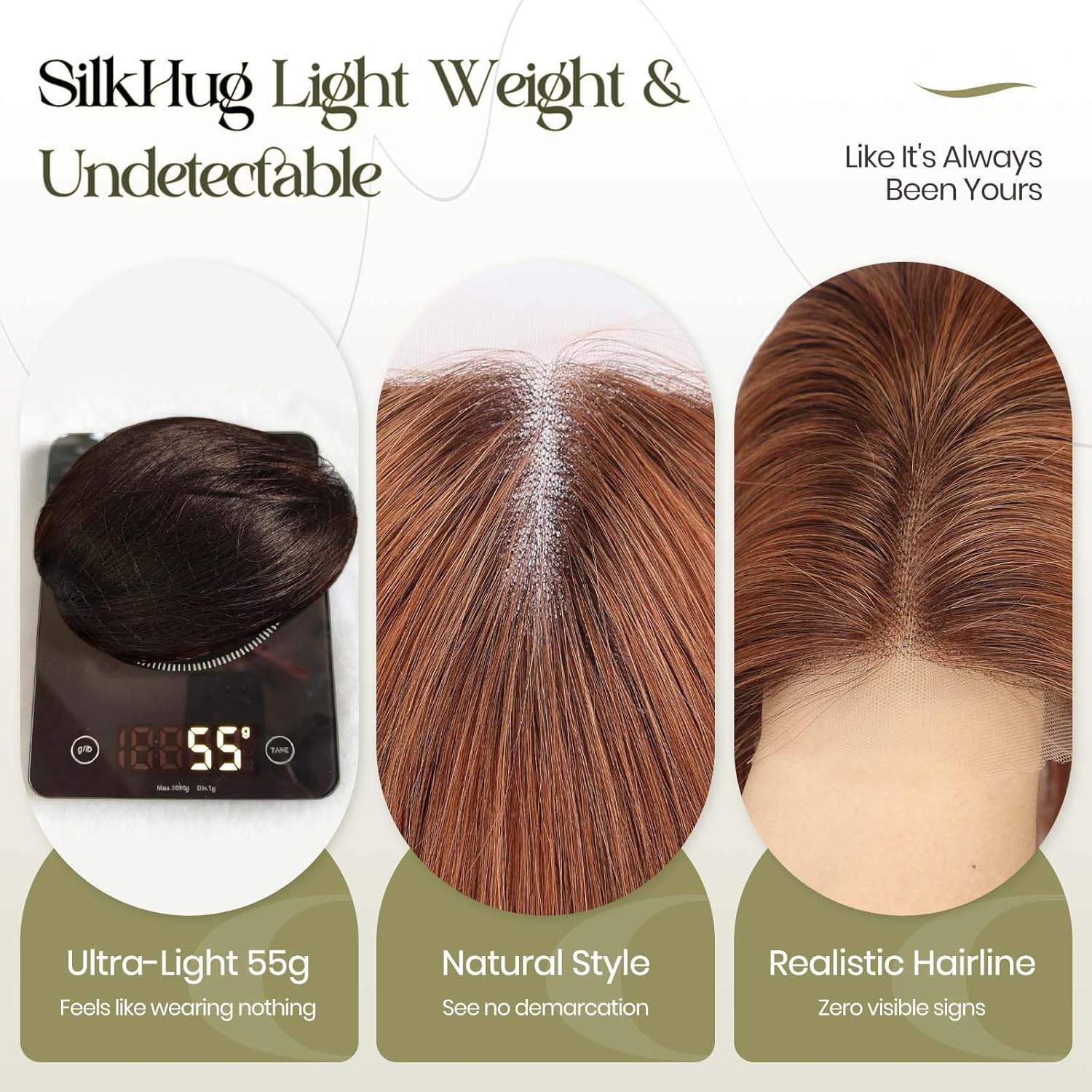 Real Human Hair Topper 12 Inch 55g, SilkHug 5"x6" Aeromesh Essential Base, Invisible Lace Front, Halo Wire Secure Fit,Topper Hairpiece Human for Women Thinning Hair, Copper Rose(30#)