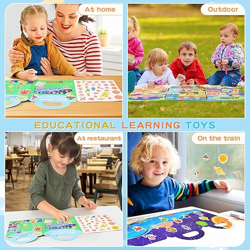 Miniatura 10 de Juego de 3 calcomanías reutilizables para niños de 2 a 4 años, libros de calcomanías de actividades de aprendizaje preescolar, calcomanías de