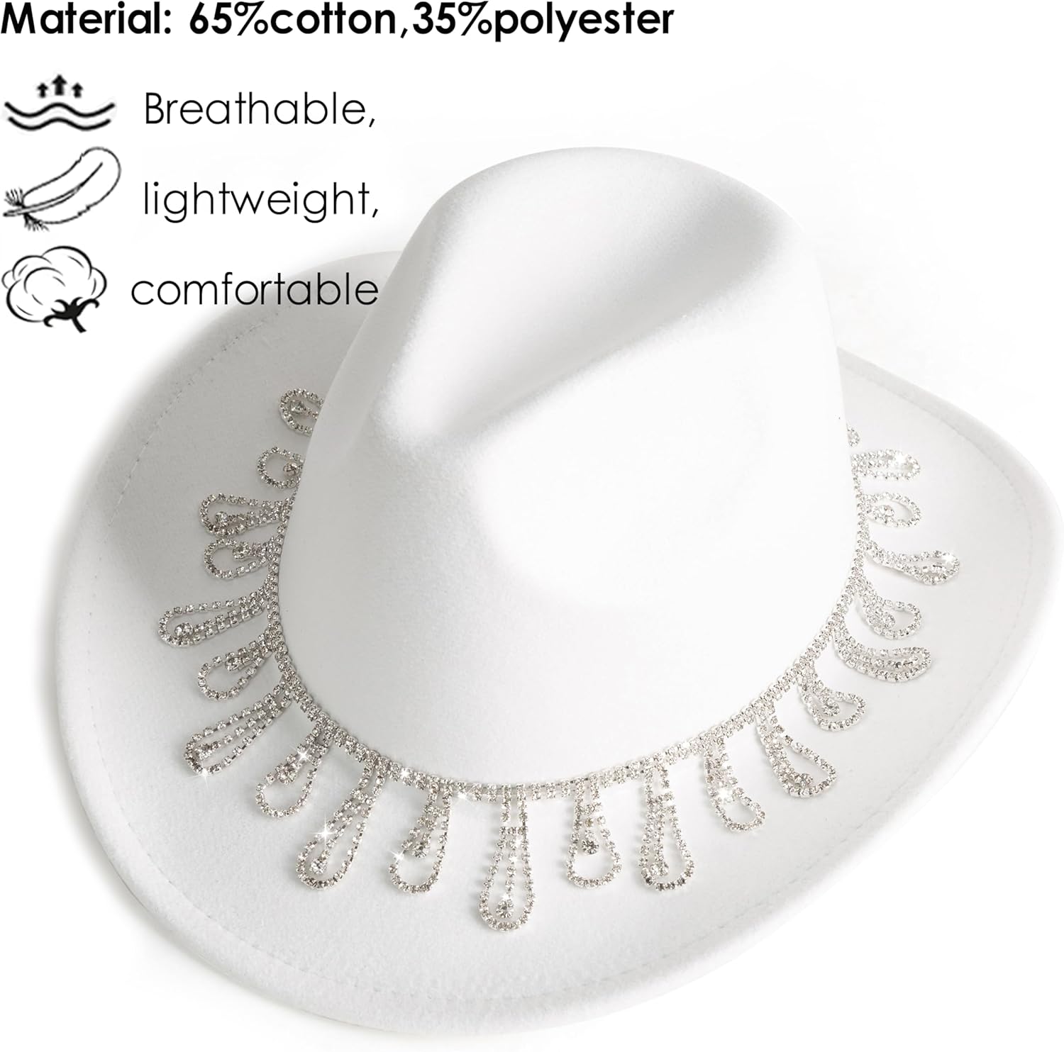 Rhinestone Cowgirl Cowboy Hat Shiny Wide Brim Hat for Party - Image 2