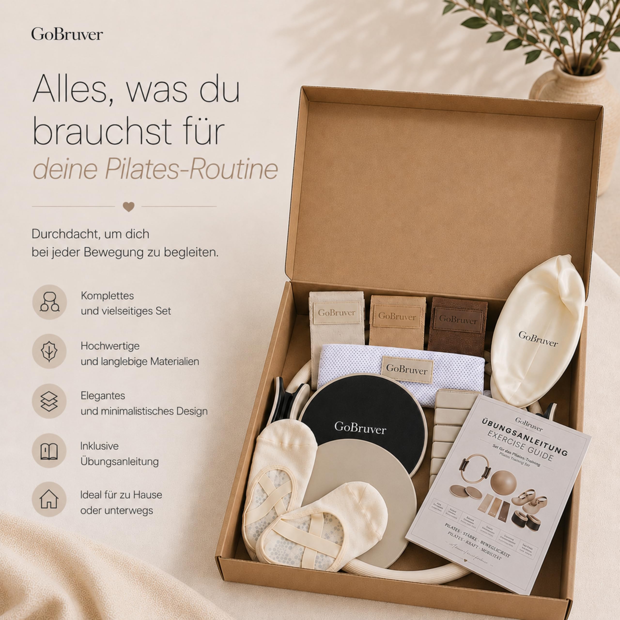 Pilates Set für Zuhause, Fitness Set mit Pilates Ring, Gewichtsmanschetten, Fitnessbändern, Pilates Ball, Gleitscheiben, Pilates Socken & Widerstandsbändern