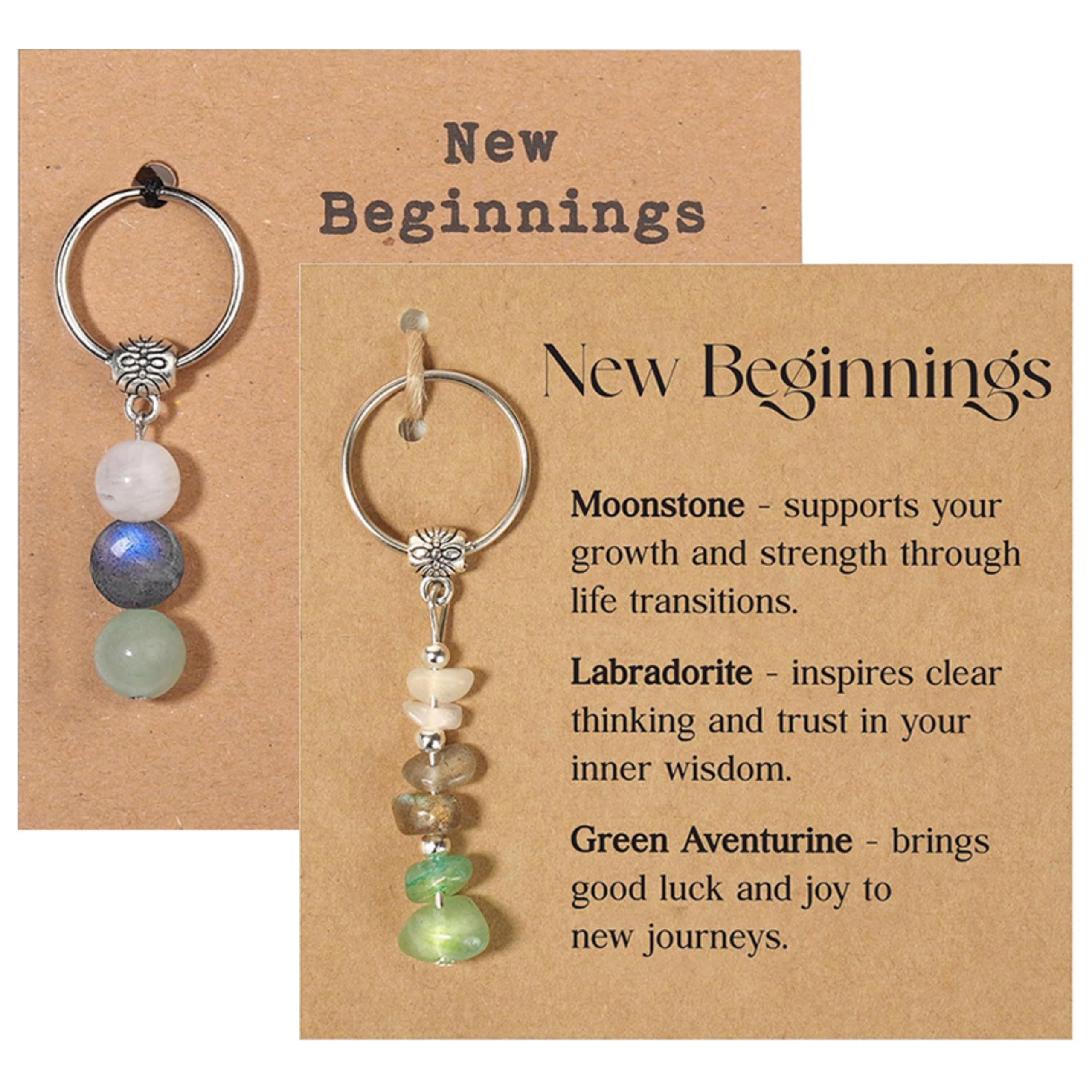 HKYUECHI 2 Pack Natural Crystal Keyring New Beginnings Healing Stones Keyring for Women Teacher Colleagues Friend Congratulations Retirement Leaving Graduation Motivational Gifts (New Beginnings)