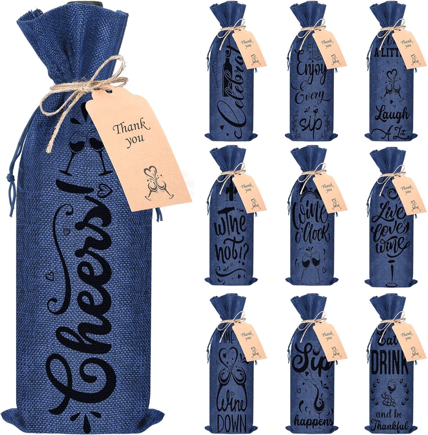 Shappy 10 Pieces Wine Bags for Wine Bottles Gifts Linen Champagne Cloth Bags with Drawstring Cover for Wedding Birthday(Royalblue)