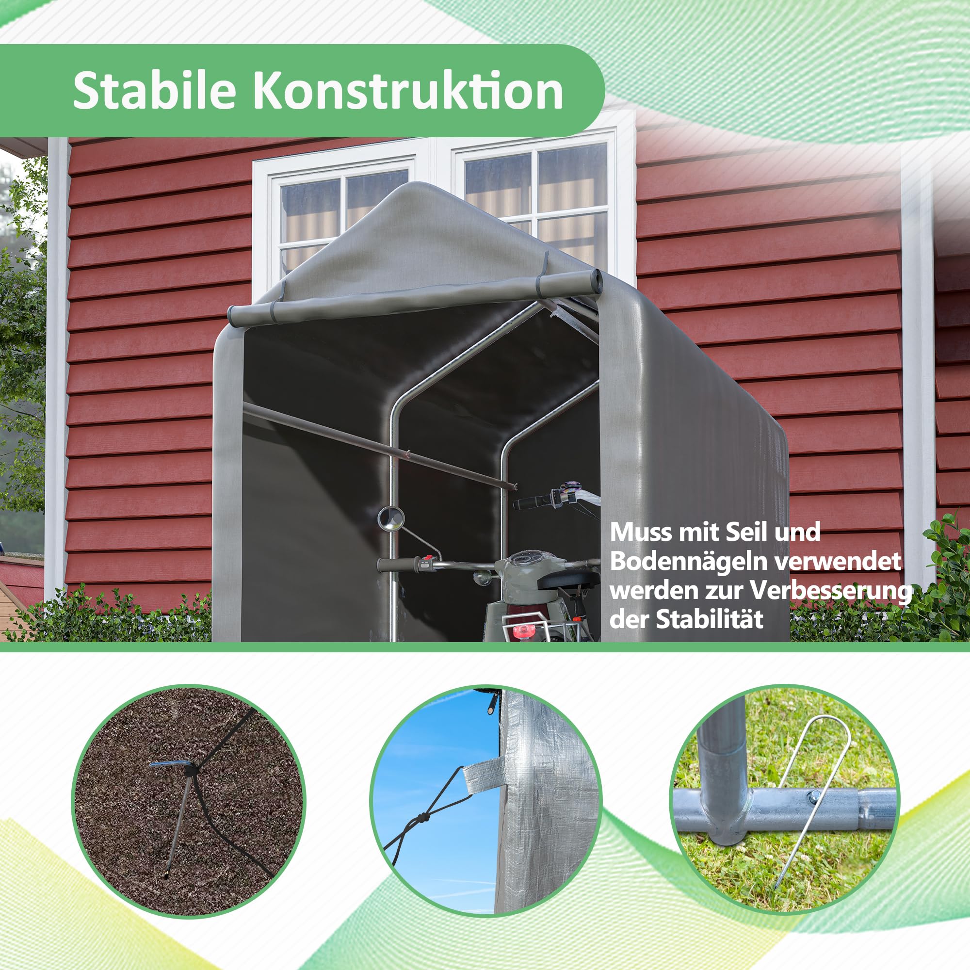 Thanaddo Fahrradgarage 100x187x160cm, Gartenschuppen Geräteschuppen Lagerzelt Carport Gerätezelt, Dunkelgrau