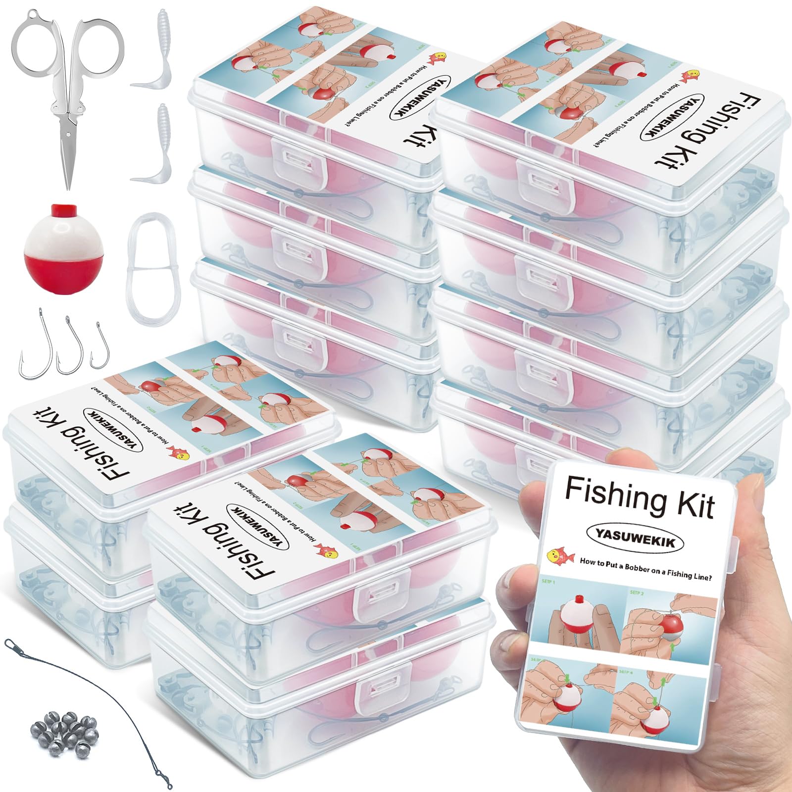 12 Pack Mini Fishing Kits Bulk Small Emergency Survival Fishing Kits Outdoor Compact Fishing Tackle Kits with Case for Beginner Christmas Shoebox Fillers for Fishing Party Favors