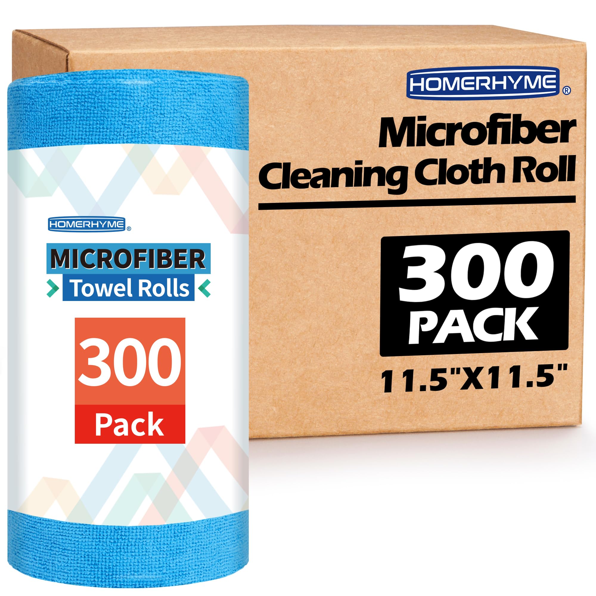 HOMERHYME Microfiber Cleaning Cloth Roll 300 Pack Tear Away Microfiber Towels Reusable Washable Shop Towels Lint Free All-Purpose