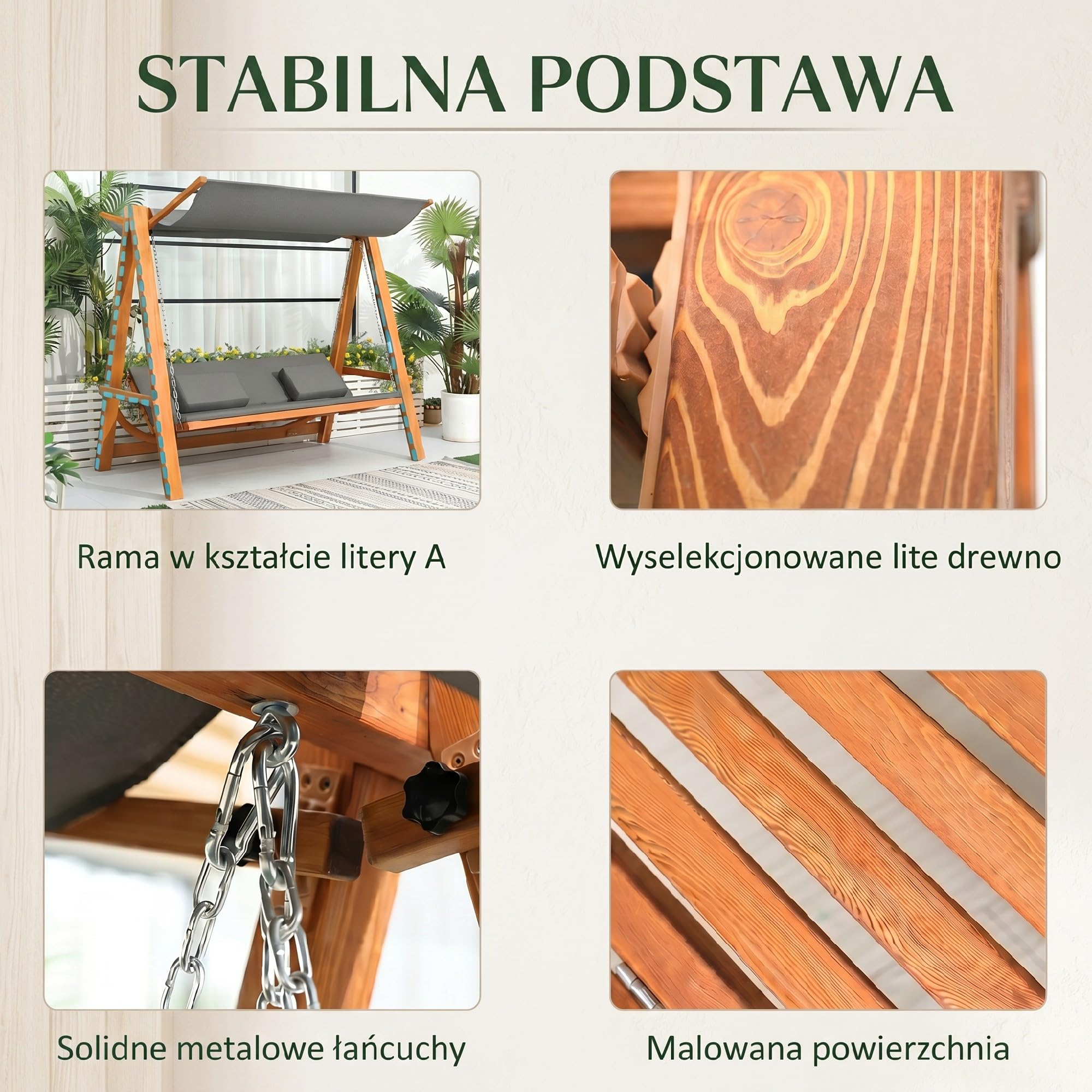 Outsunny Hollywoodschaukel 3-Sitzer Lärche 225,5 x 130 x 180 cm Grau+Teak