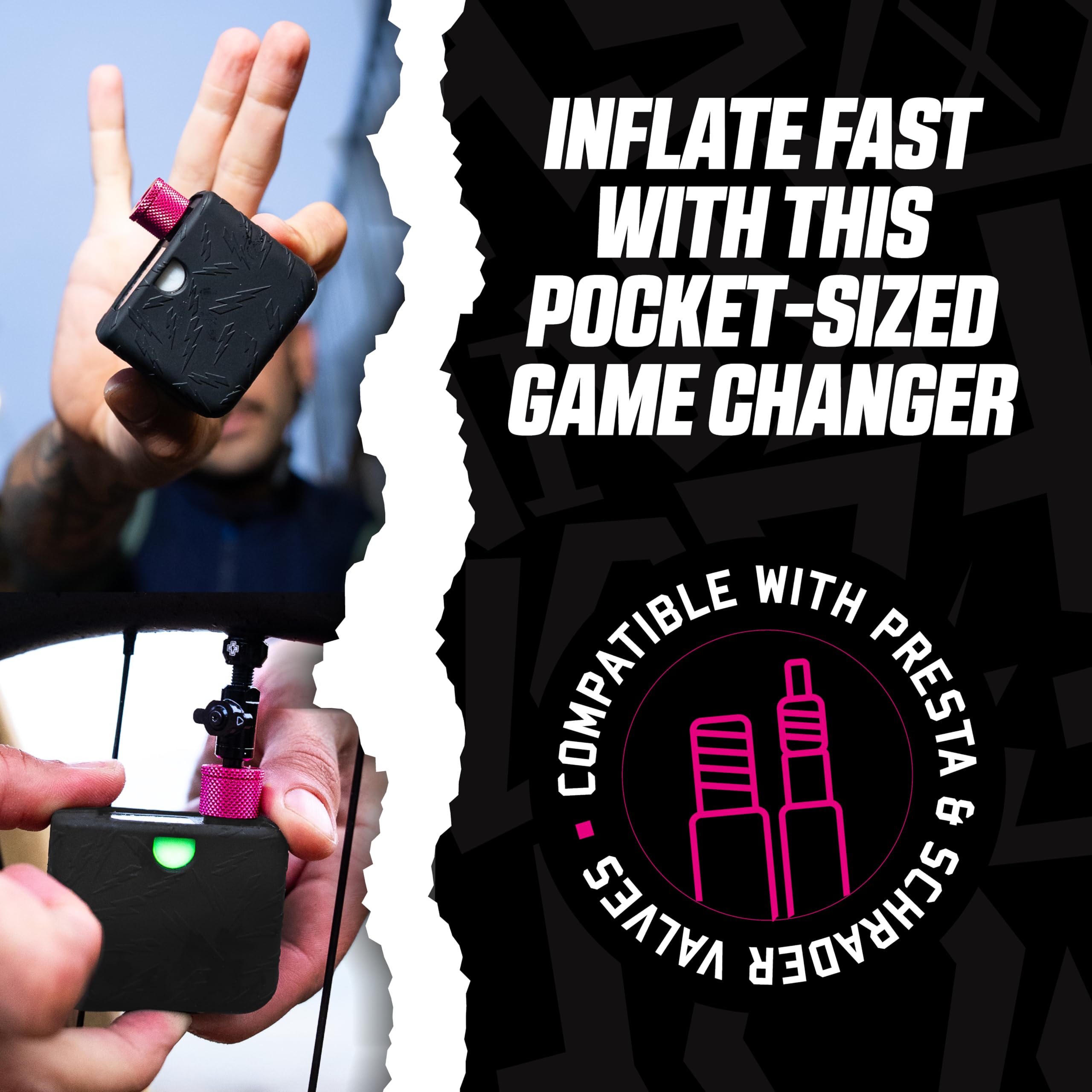 Muc-Off Airmach Mini Gonfleur Électrique - Presta & Schrader - Pompe à Vélo Compacte avec Charge USB-C, Noir