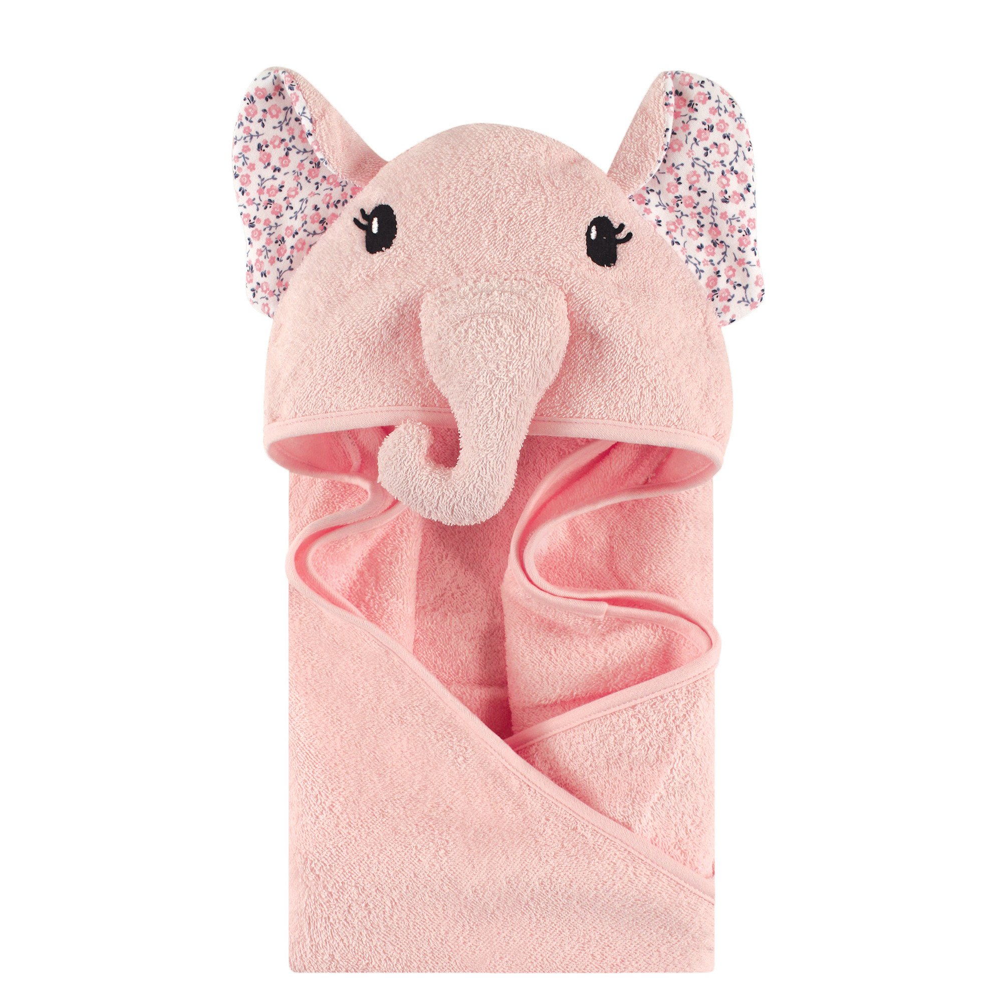Little Treasure Unisex Baby Cotton Animal Face Hooded Towel, Floral Elephant, One Size