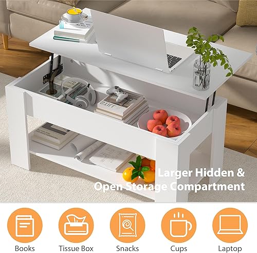 Miniatura 5 de Mesa de centro elevable con almacenamiento para sala de estar, mesa consola de madera rústica, mesa de té central de escritorio oculta para muebles