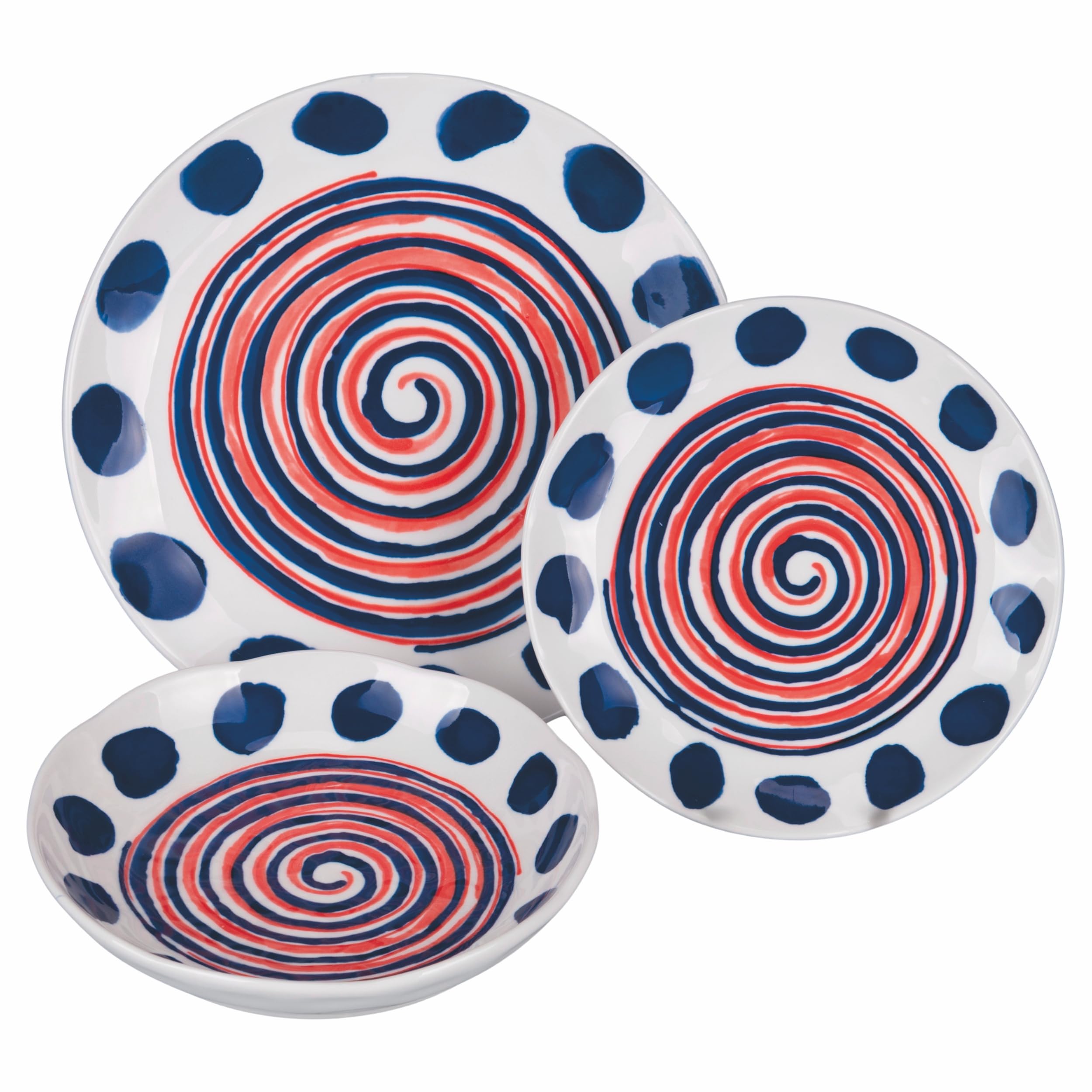 Servizio piatti 18 pezzi in ceramica, 6 posti tavola in 3 diversi decori, Sahara