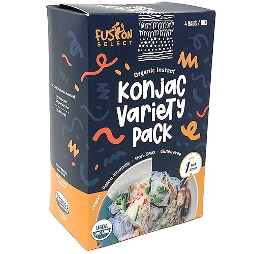 Fusion Select Paquetes de fideos orgánicos Konjac - Sustituto a base de plantas Shirataki - Pasta de dieta saludable - Rico en fibra - Vegano keto