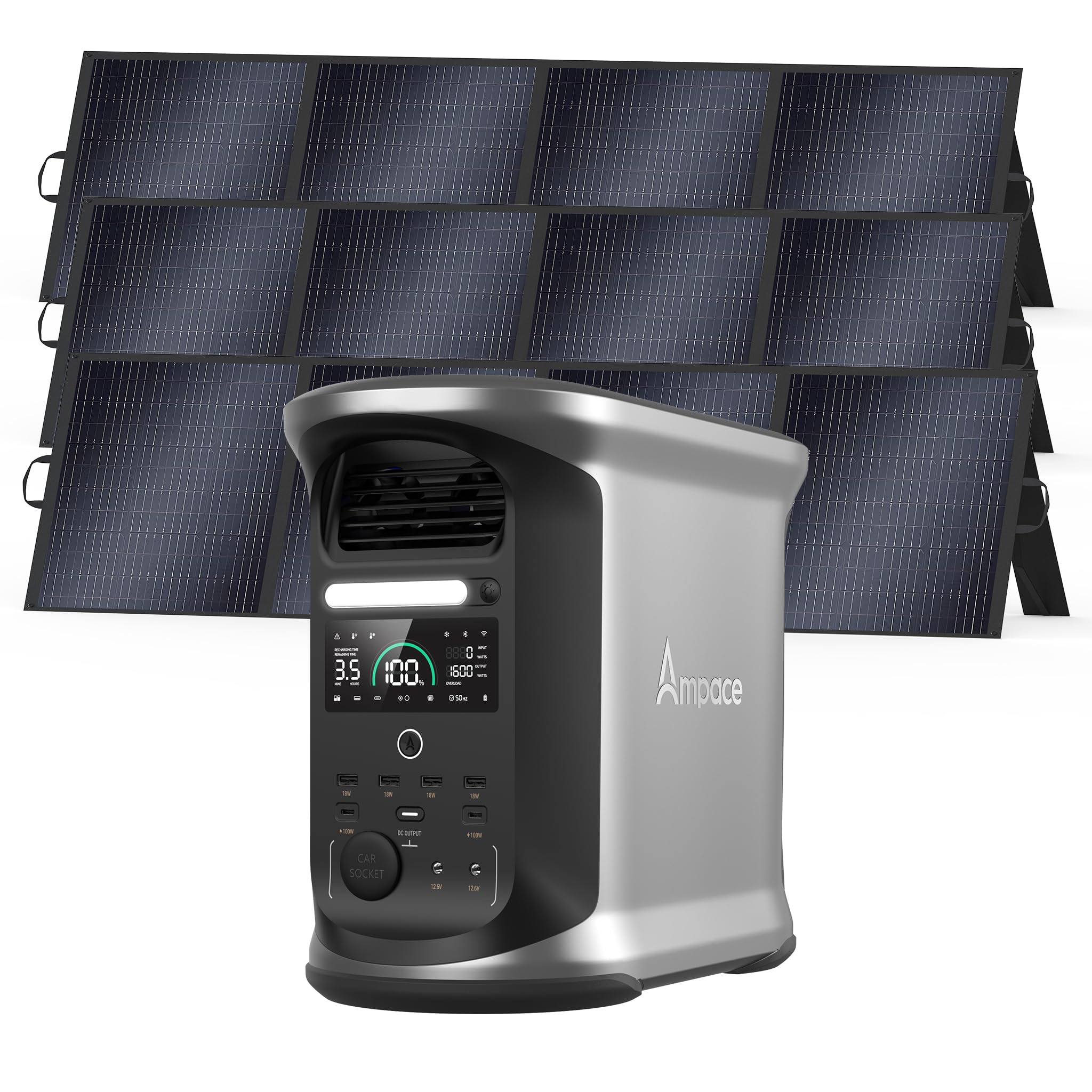AMPACE Andes 1500 Power Station 2400W Surge 3600W Solar Generator with 3x200W Solar Panels 1462Wh Solar Power Station