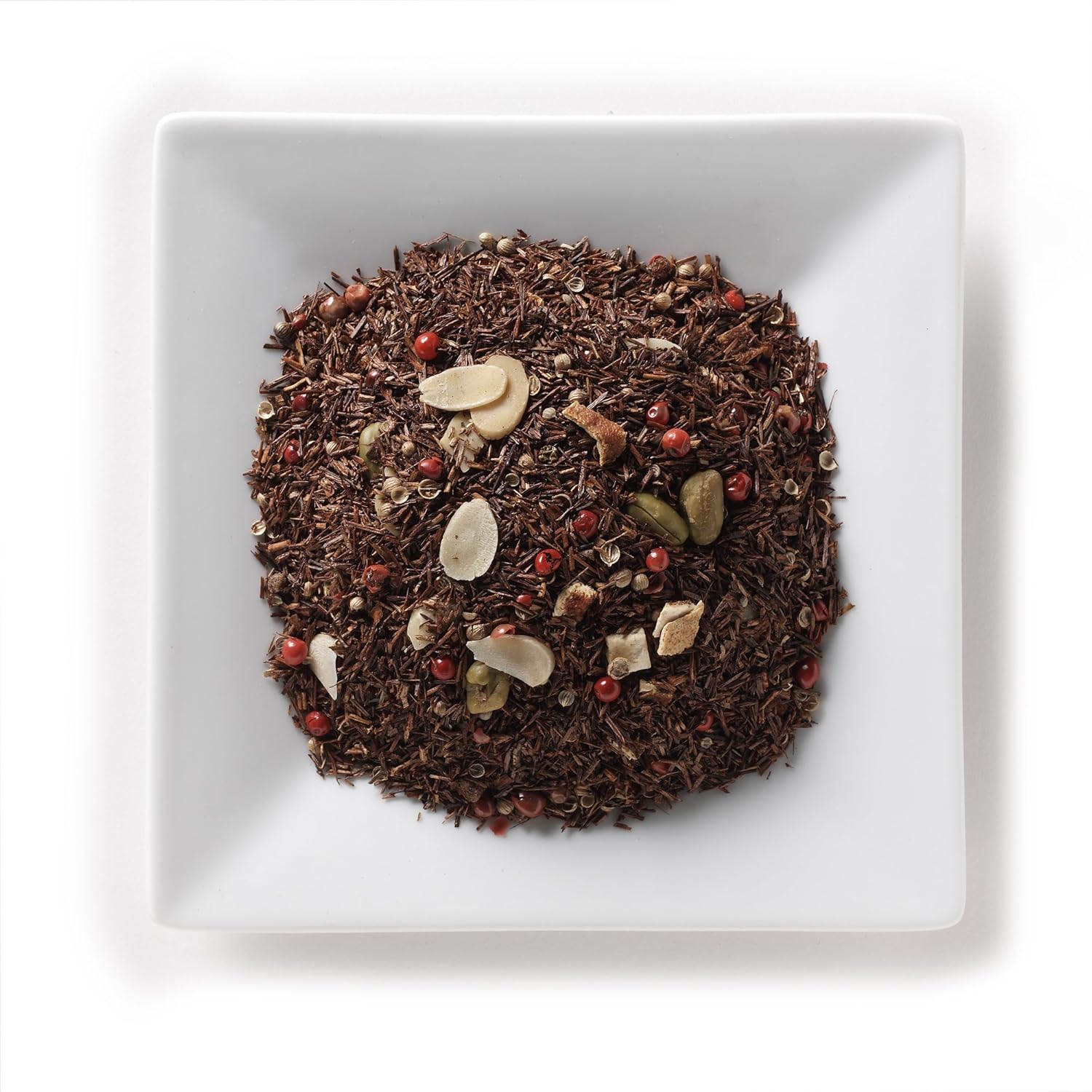 Mahamosa Ginger Pepper Orange Rooibos Herbal Tea 8 oz, Loose Rooibos Herbal Tea Blend (with planed almond pieces, pistachios, orange peels, coriander, pink peppercorns)
