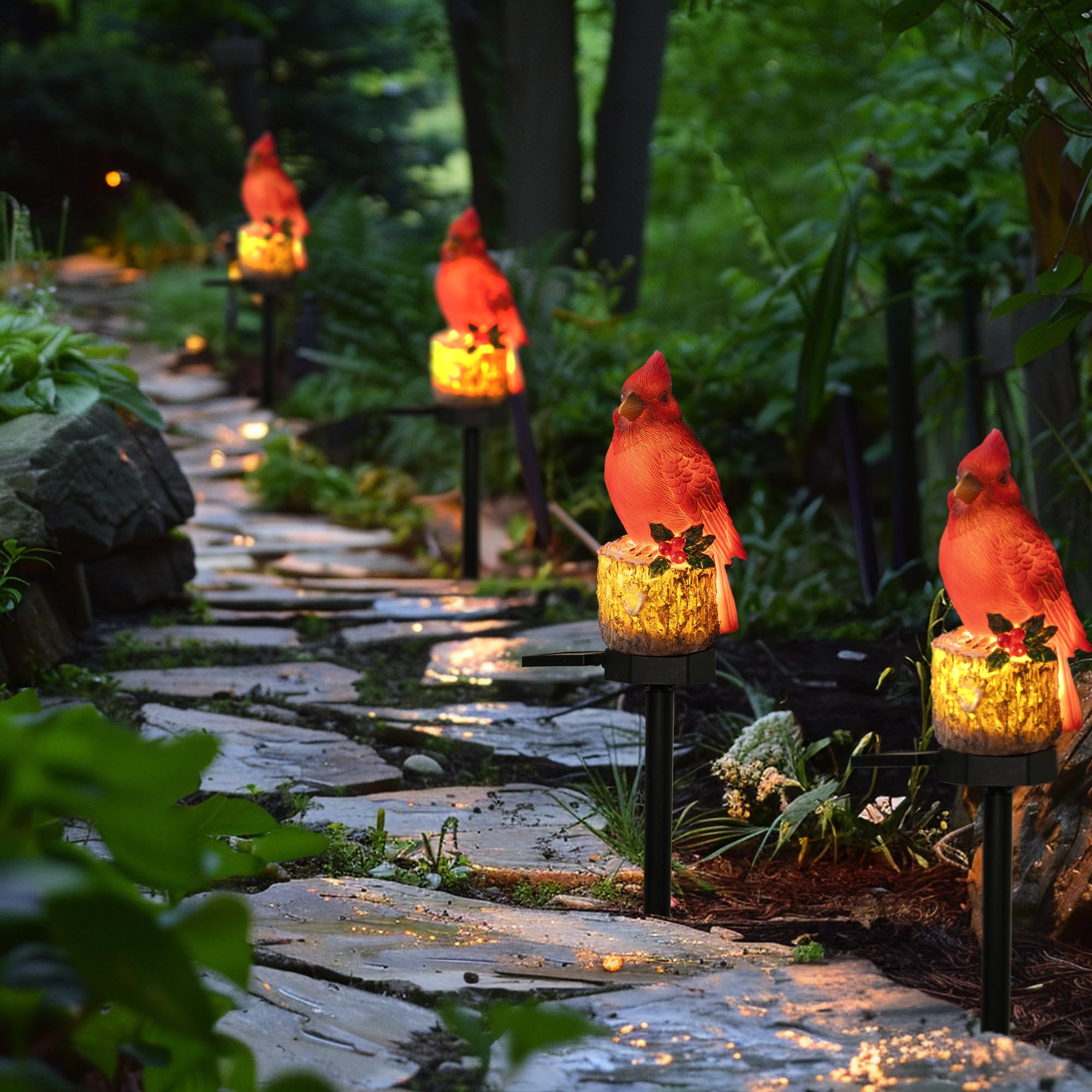 Dazzle Bright 2 Pack 22.5 in Cardinal Bird Solar Lights, Red Bird