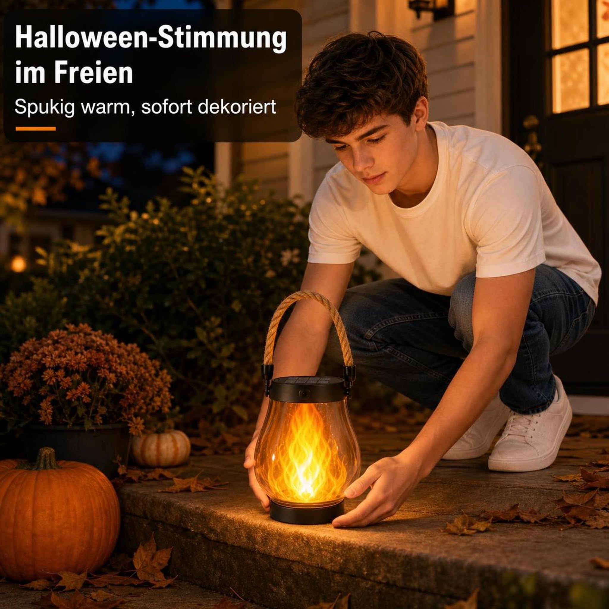 Klynero Solar Laterne mit Flammeneffekt und USB-Ladung für Halloween (2 Stück)