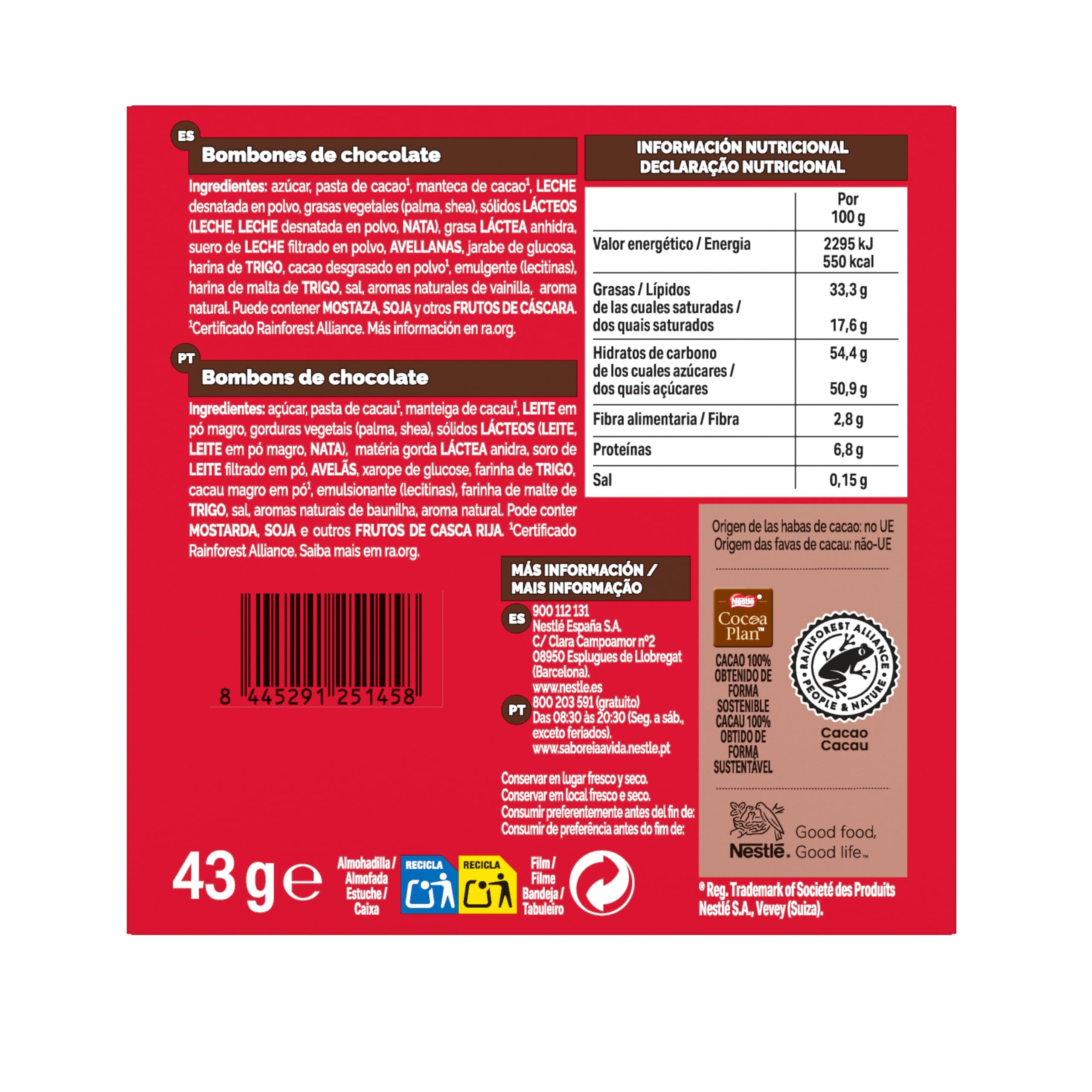 Nestlé Caja Roja bombones de chocolate - Pack de 12 x 45g