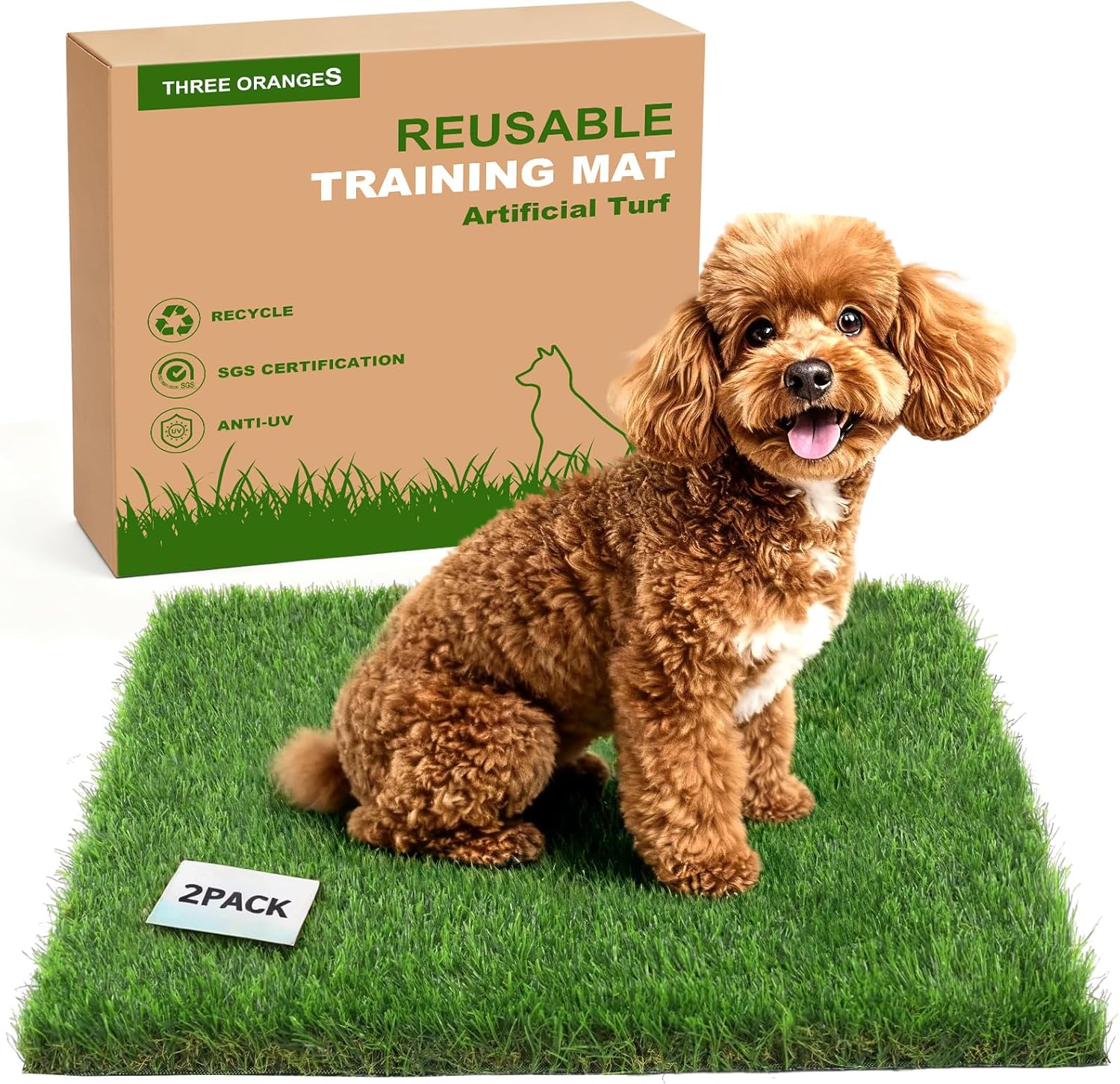 Washable Artificial Grass Pads for Dogs, 2-Pack 23x23 inch Reusable Turf Mats, Realistic Grass for Indoor Puppy Potty Training.
