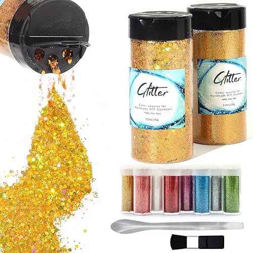 AARDWO - Purpurina para manualidades, 14.48 oz, 10 frascos de purpurina con herramientas, purpurina vibrante multiusos para cuerpo, sombra de ojos,