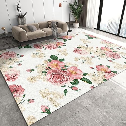 Alfombra de área de flores de rosas de acuarela rosa vintage, con respaldo antideslizante, fácil mantenimiento, alfombra de dormitorio para oficina
