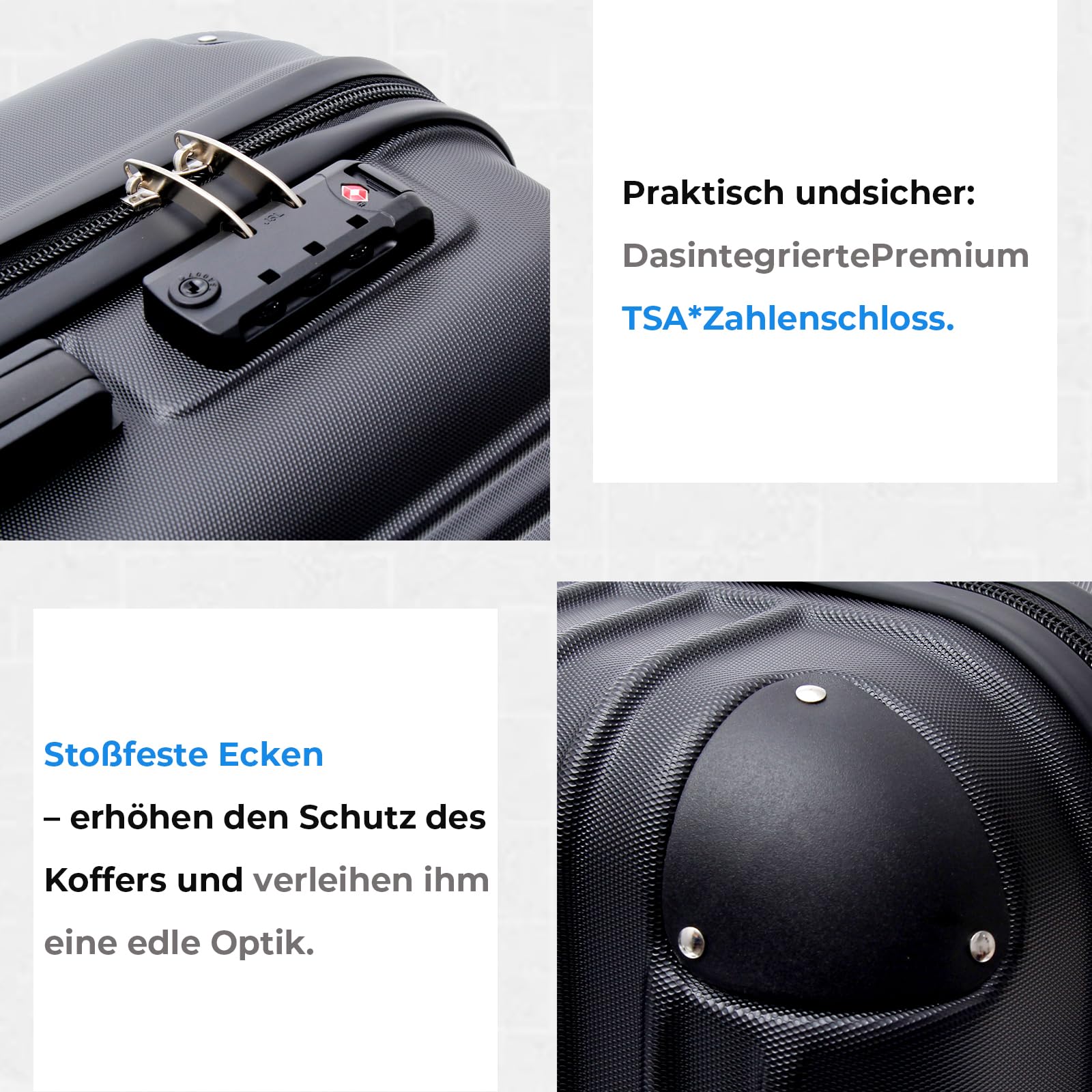 FOMAX Hartschalenkoffer 3tlg. Koffer Set Trolley Reisekoffer 3 Teilig | Gepäck Rollkoffer TSA Schloss 4 Rollen, ABS Carry on Luggage Teleskopgriff (Schwarz, M-L-XL)