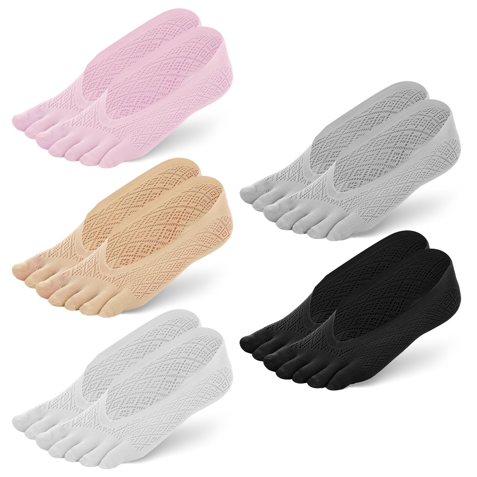 CIATBYYJ 5 Pairs Orthopedic Toe Compression Socks for Bunion, Low Cut Liner Five Finger Socks No Show with Gel Tab Athletic Breathable Toe Separator Sock for Women