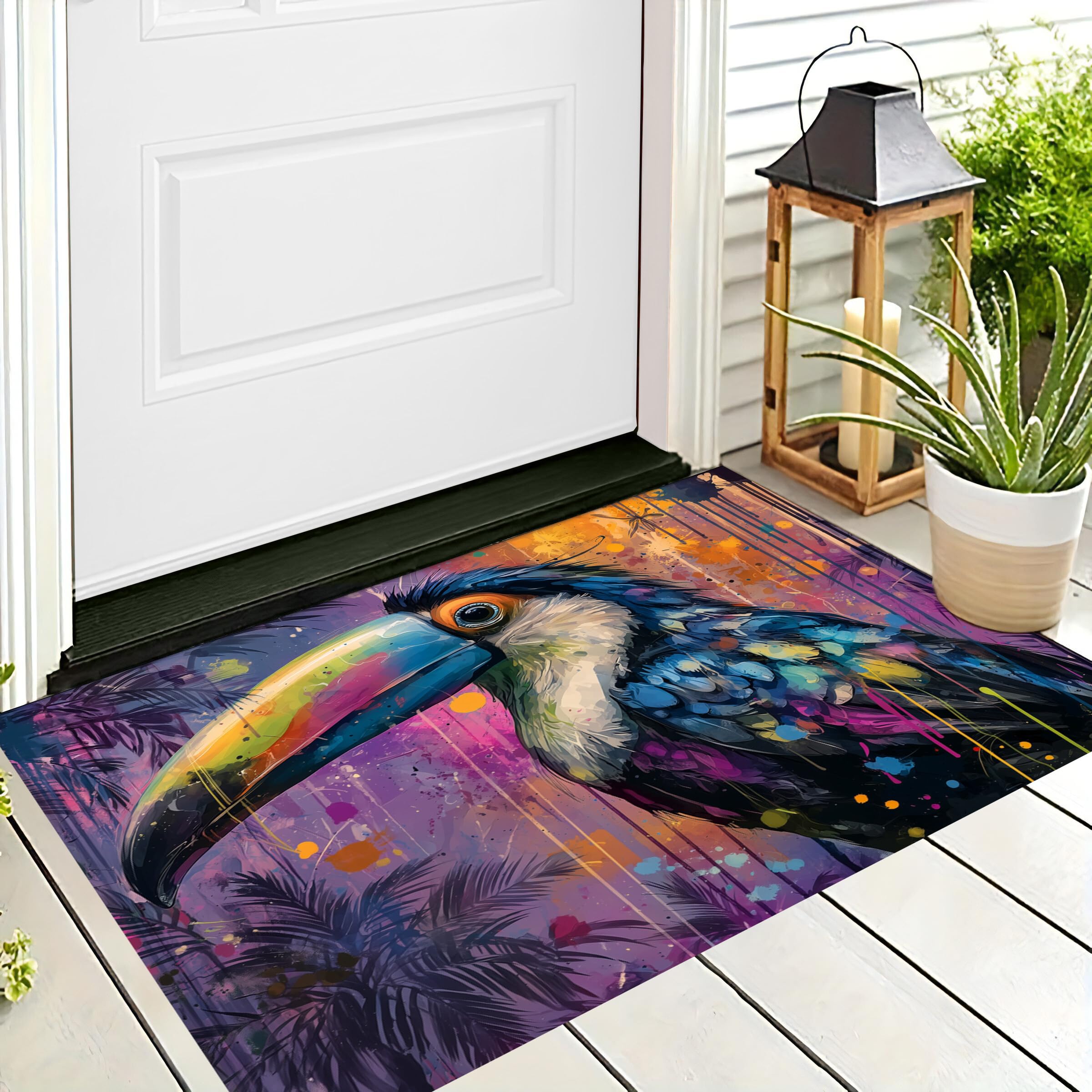 Tapis toucan coloré 60x90cm antidérapant et lavable pour cuisine et chambre