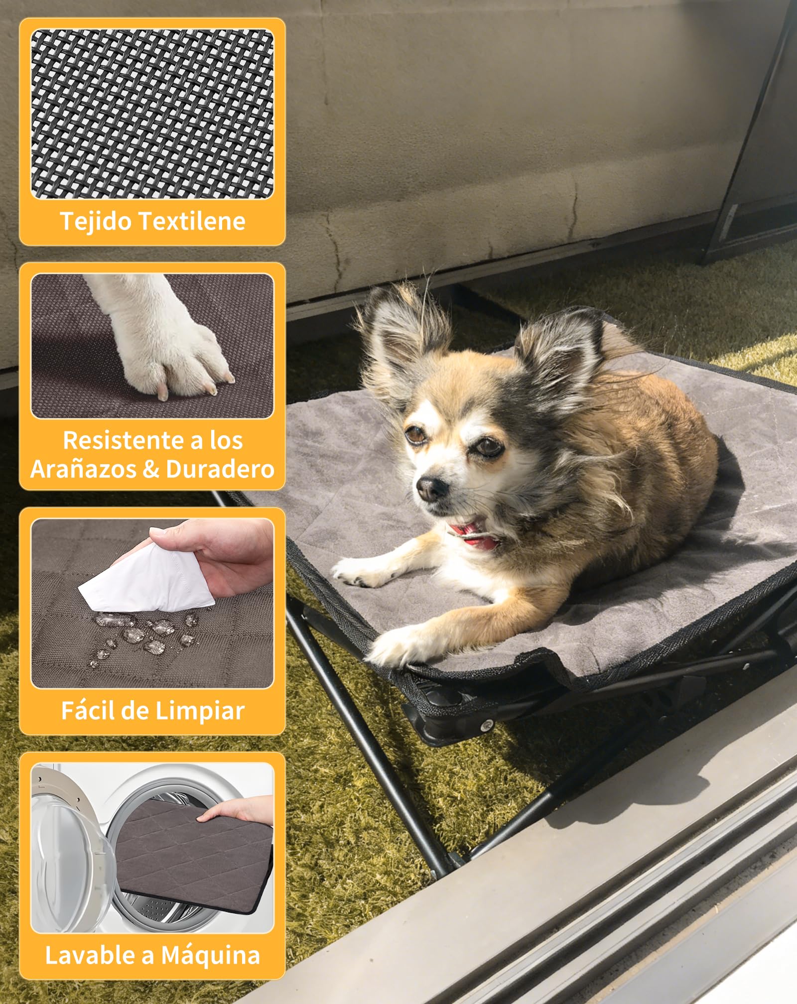 KingCamp Cama Elevada para Perros con Alfombrilla de Ante Extraíble, Cama Elevada Plegable Portátil de Camping para Perro Gatos Mascotas, en Textilene Transpirable, para Exterior Jardín, 57x57x23cm
