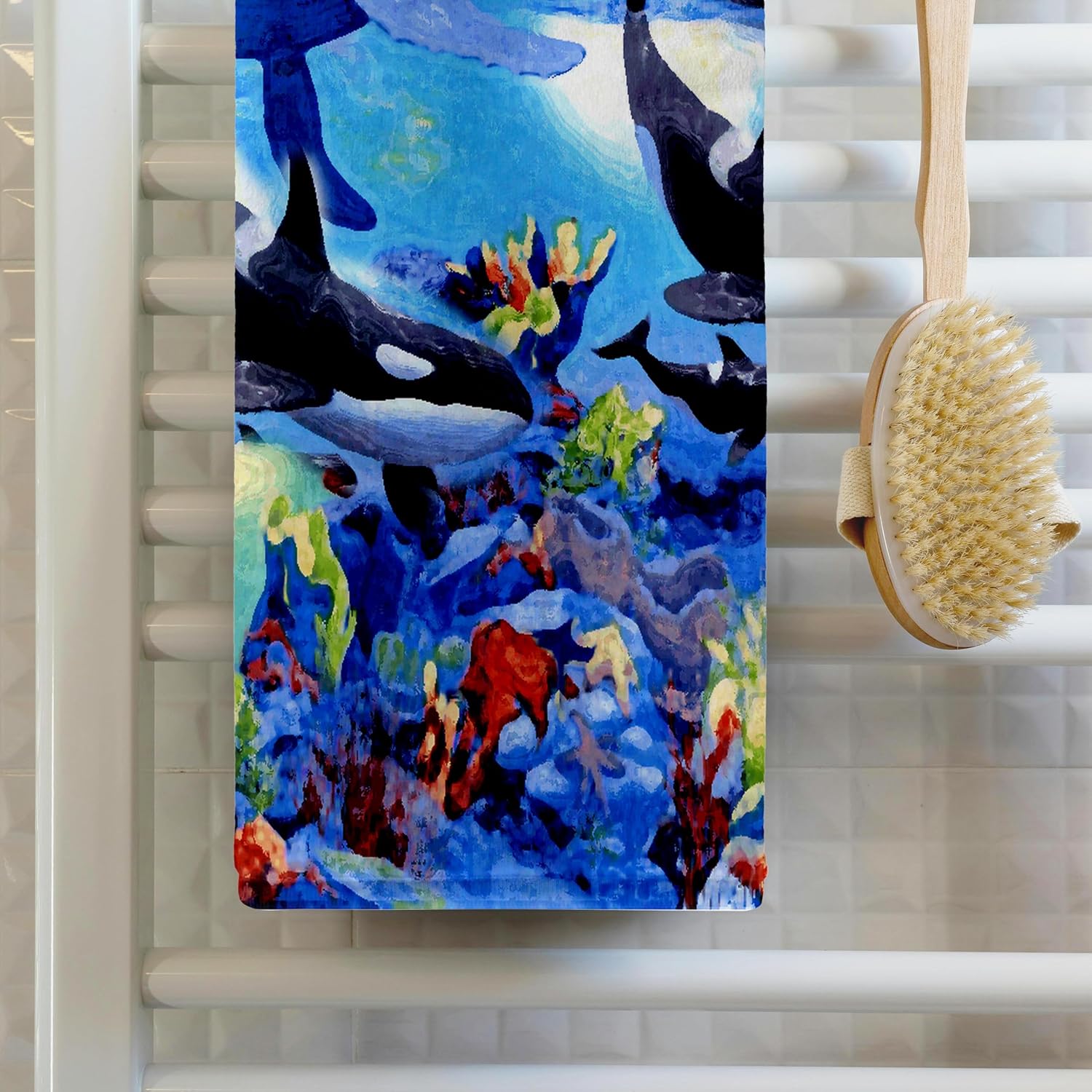 3dRose Whales Underwater 22x30 Bath Hand Pool Towel