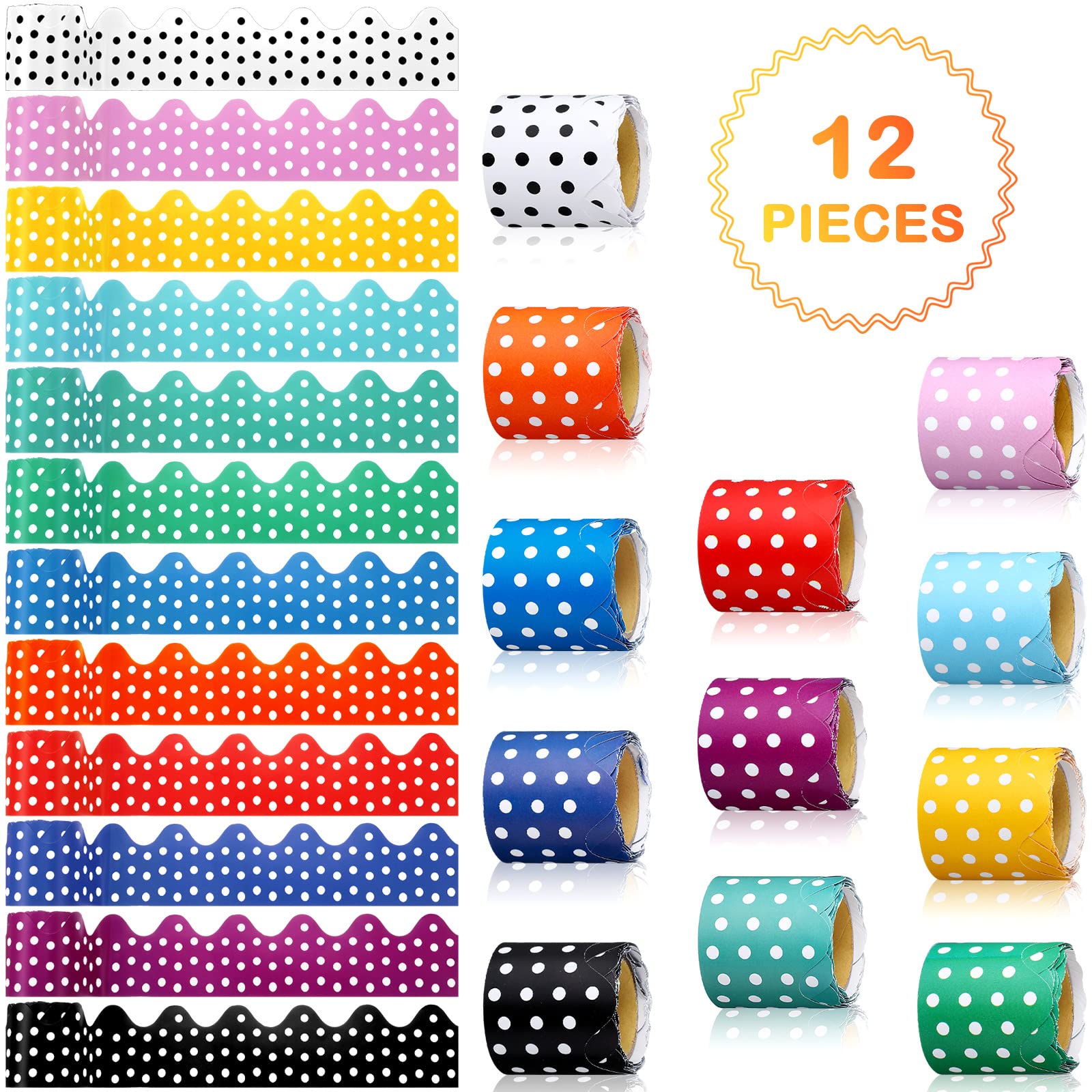 Buy 12 Packs Scalloped Bulletin Board Borders Multicolor Rolled Borders