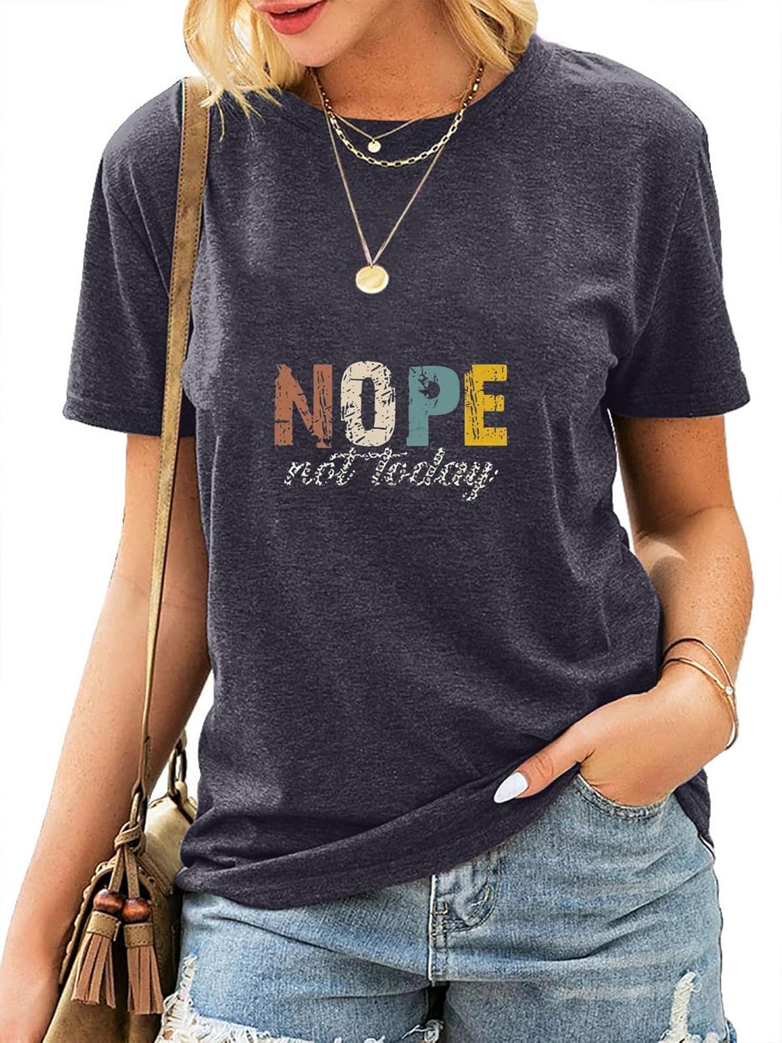 Women Nope Not Today Short Sleeve Printed Fun Print Sleeve T-Shirt - Image 5