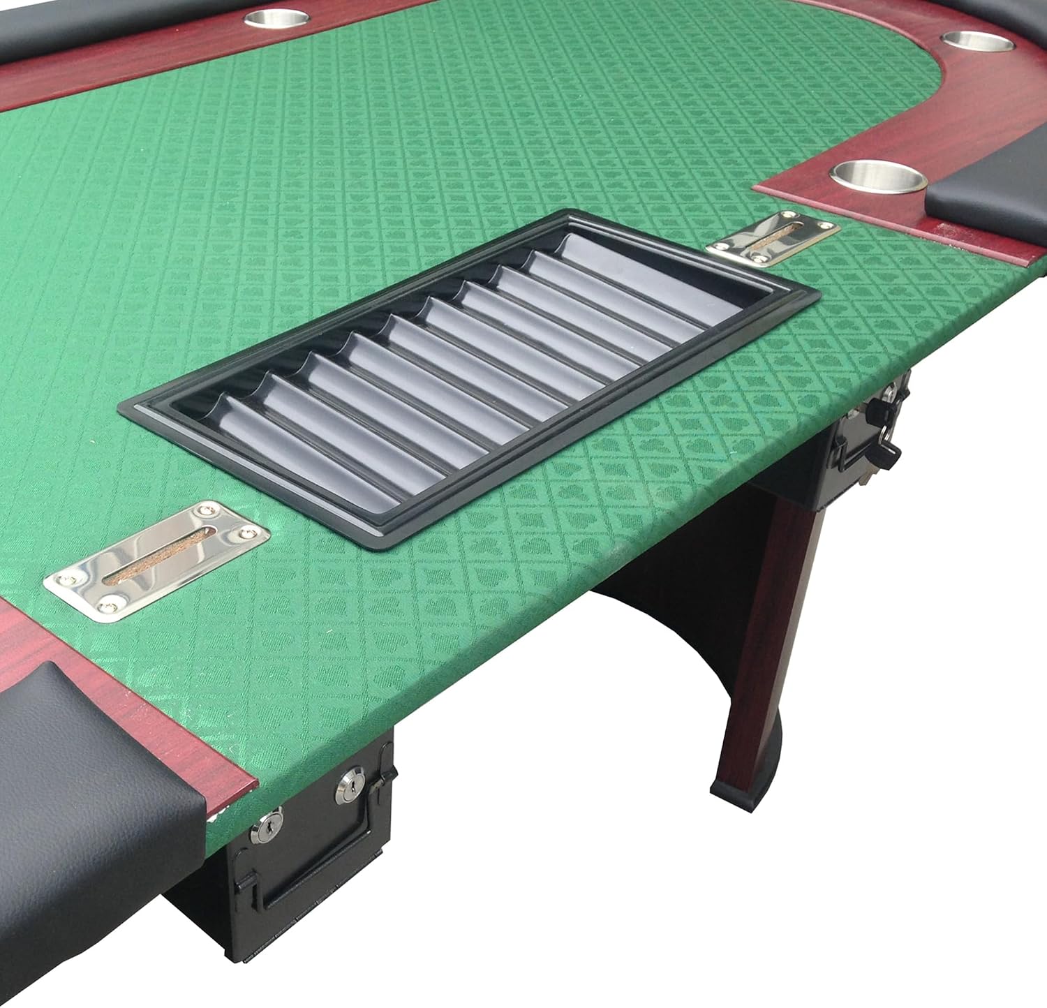 INO Desgin Poker Table for 10 Players 96 inches Luna Ultra with Speed Cloth Racetrack Chip Tray Double DropBox Wooden Legs, Green