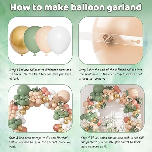 Miniatura 3 de Kit de guirnalda de globos de color verde oliva salvia, melocotón, color naranja, blanco, verde, dorado, eucalipto, para boda tropical, selva,