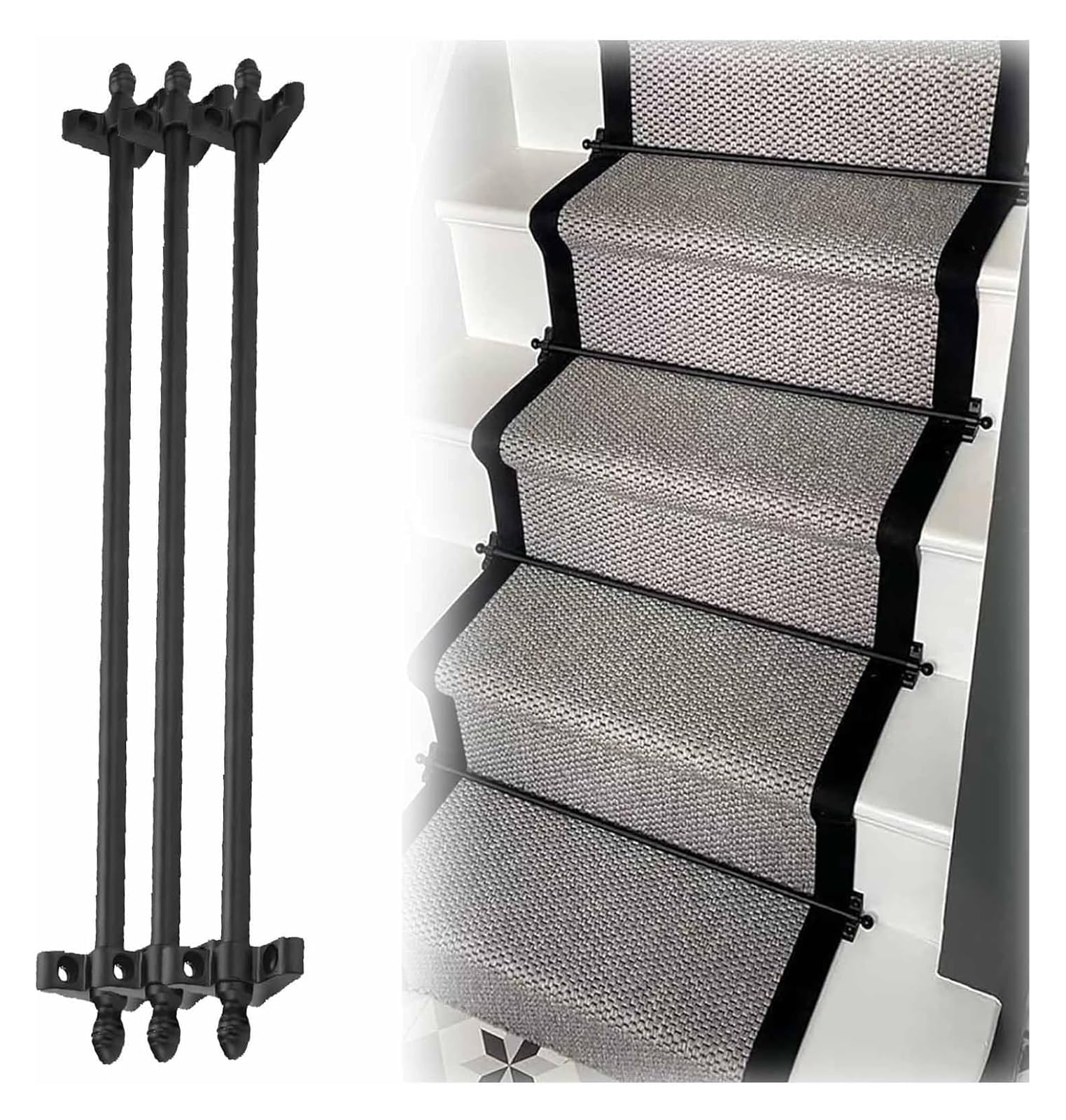 Barre de tapis d'escalier laiton déco maison lot de 14 tiges réglables noires chic